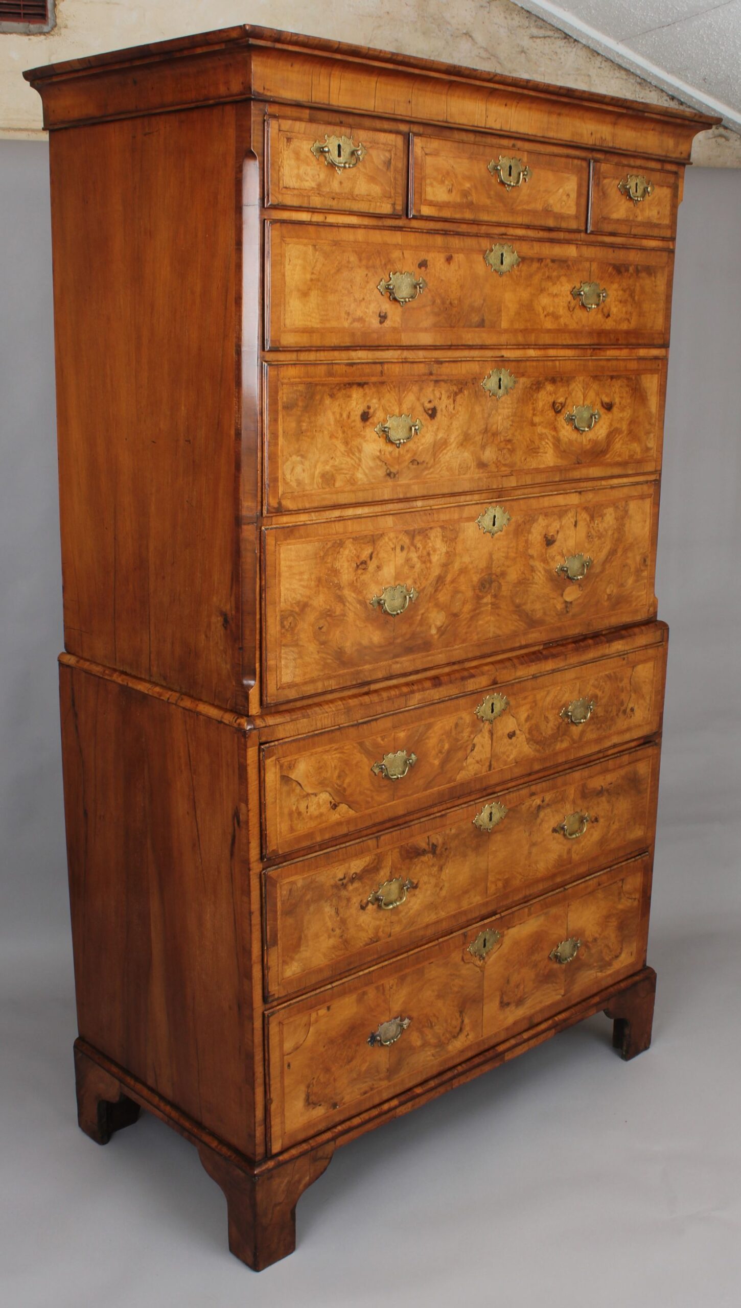 George I period walnut chest-on-chest of small proportions