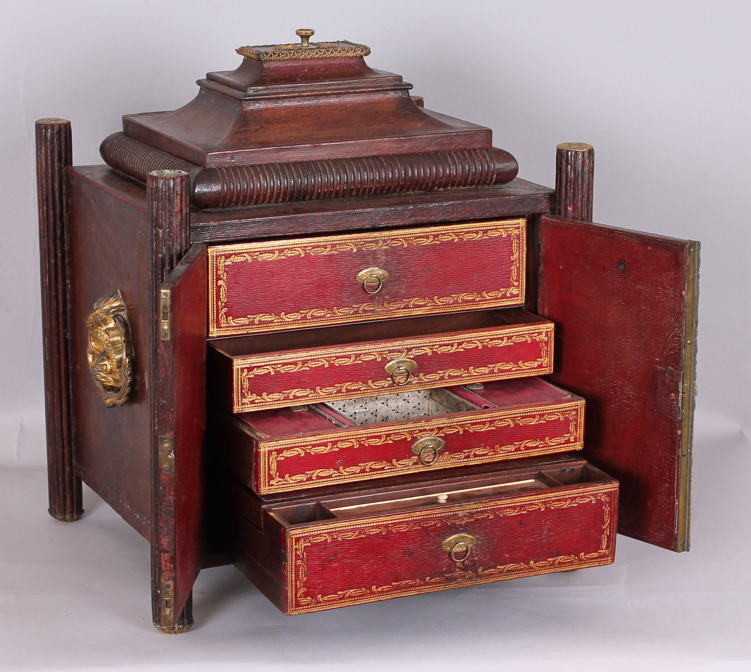 Tooled-Leather and Gilt-Brass Mounted Table Cabinet