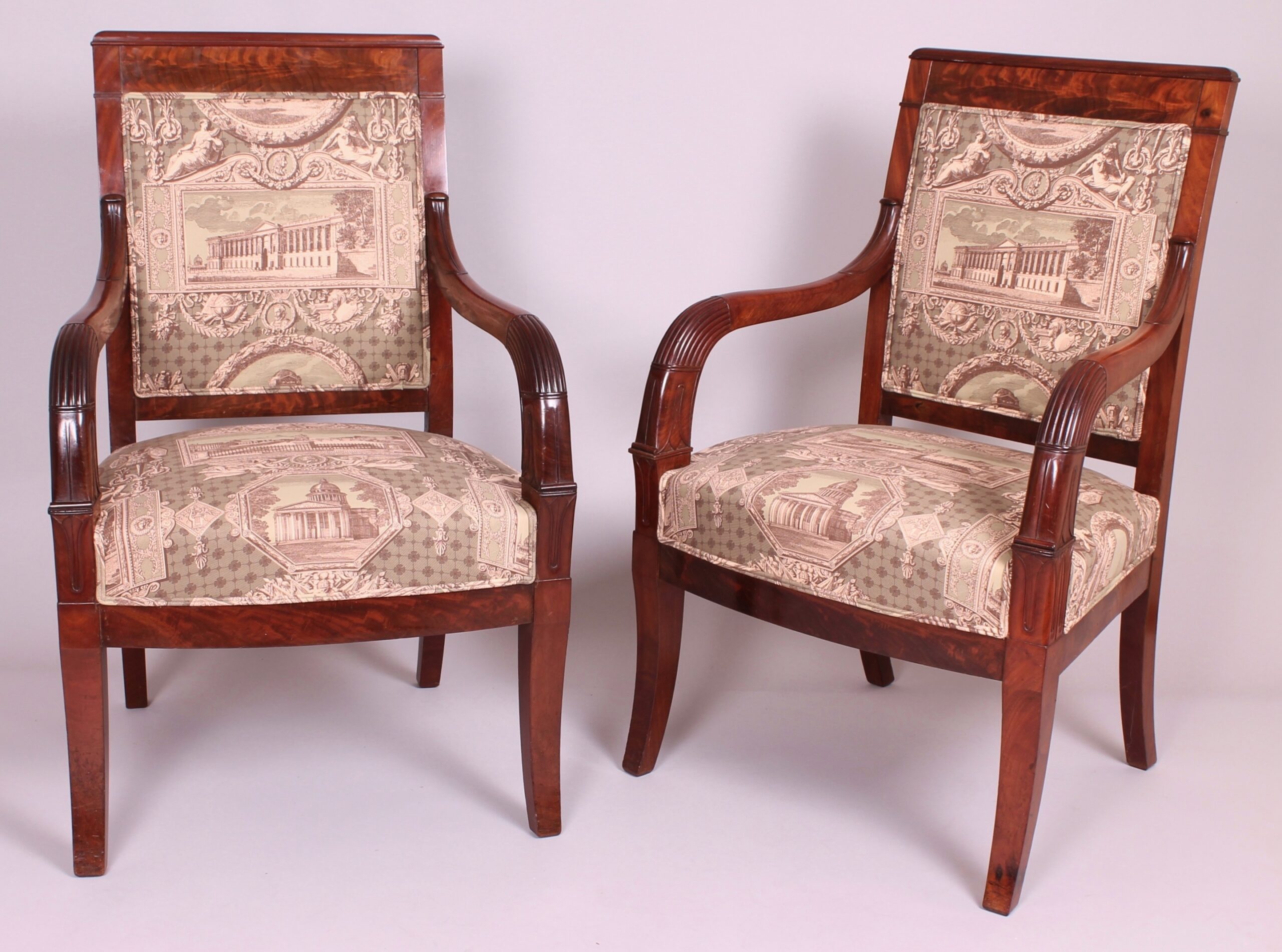 Pair of French Restoration mahogany arm-chairs