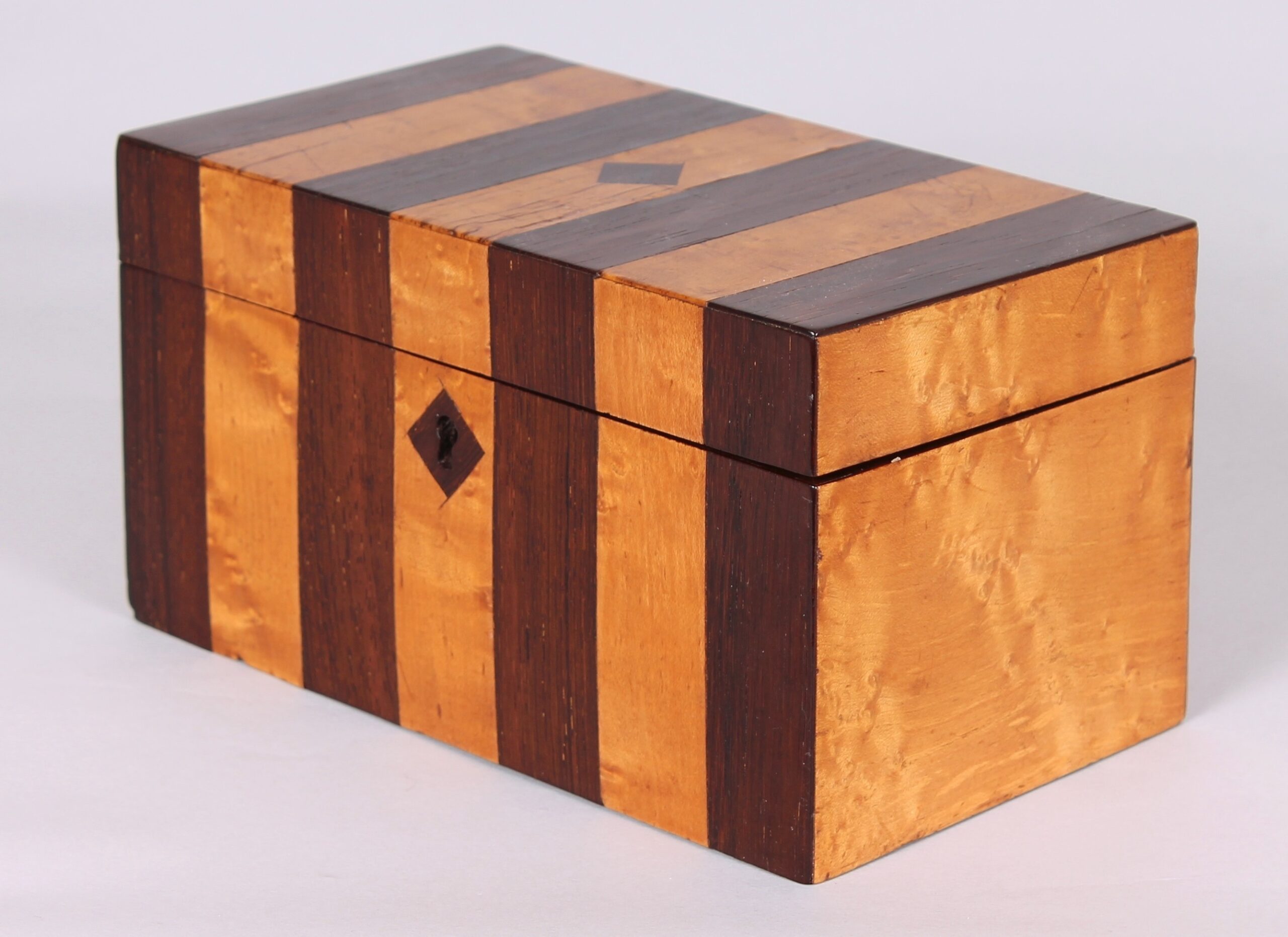 Early Victorian bird’s eye maple and rosewood striped double tea caddy