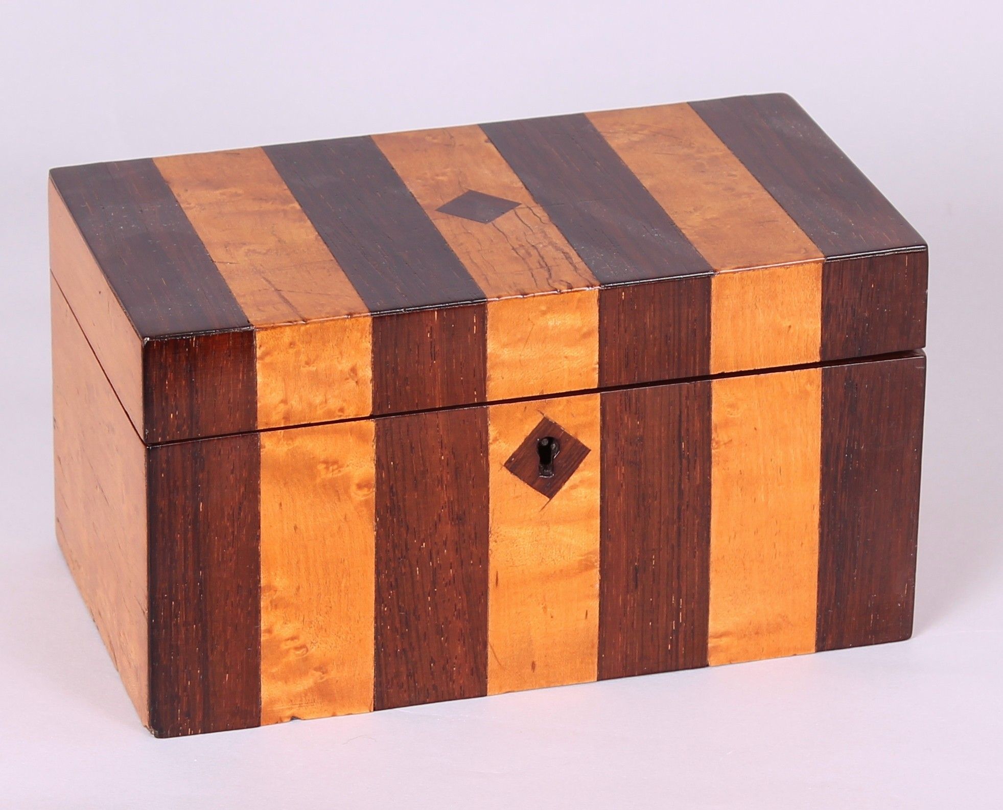Early Victorian bird’s eye maple and rosewood striped double tea caddy