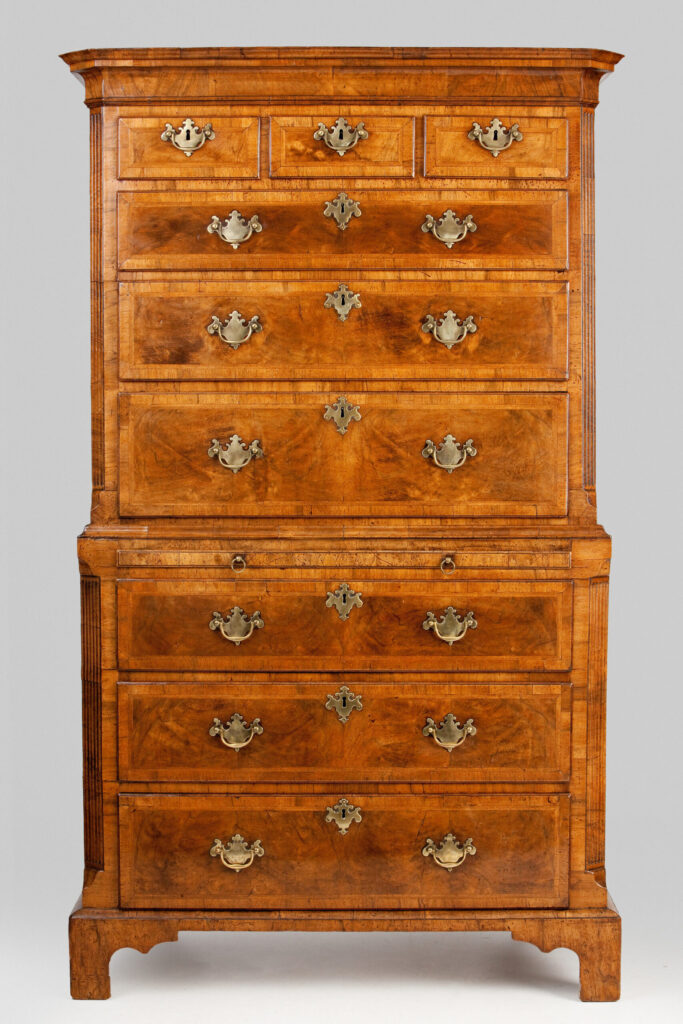 George II walnut chest-on-chest