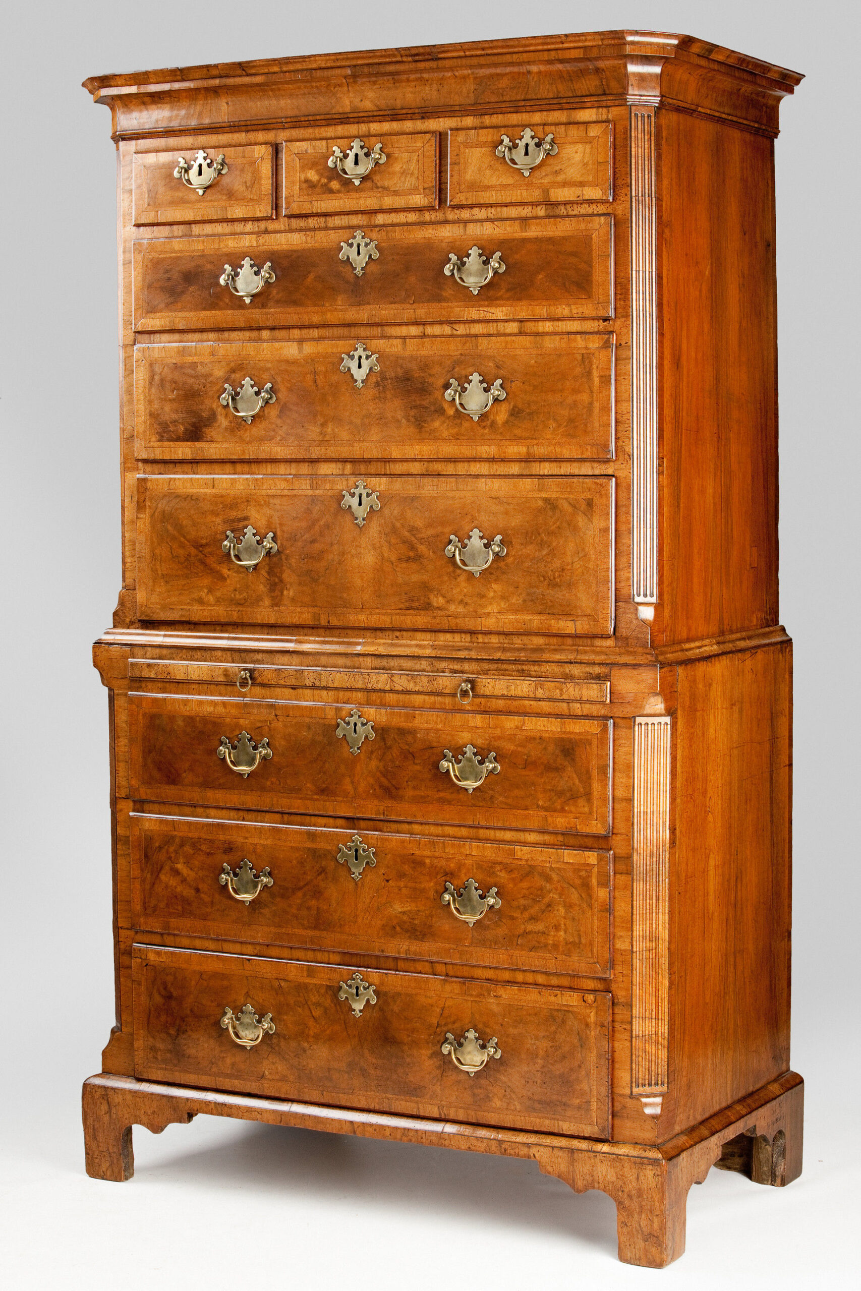 George II walnut chest-on-chest