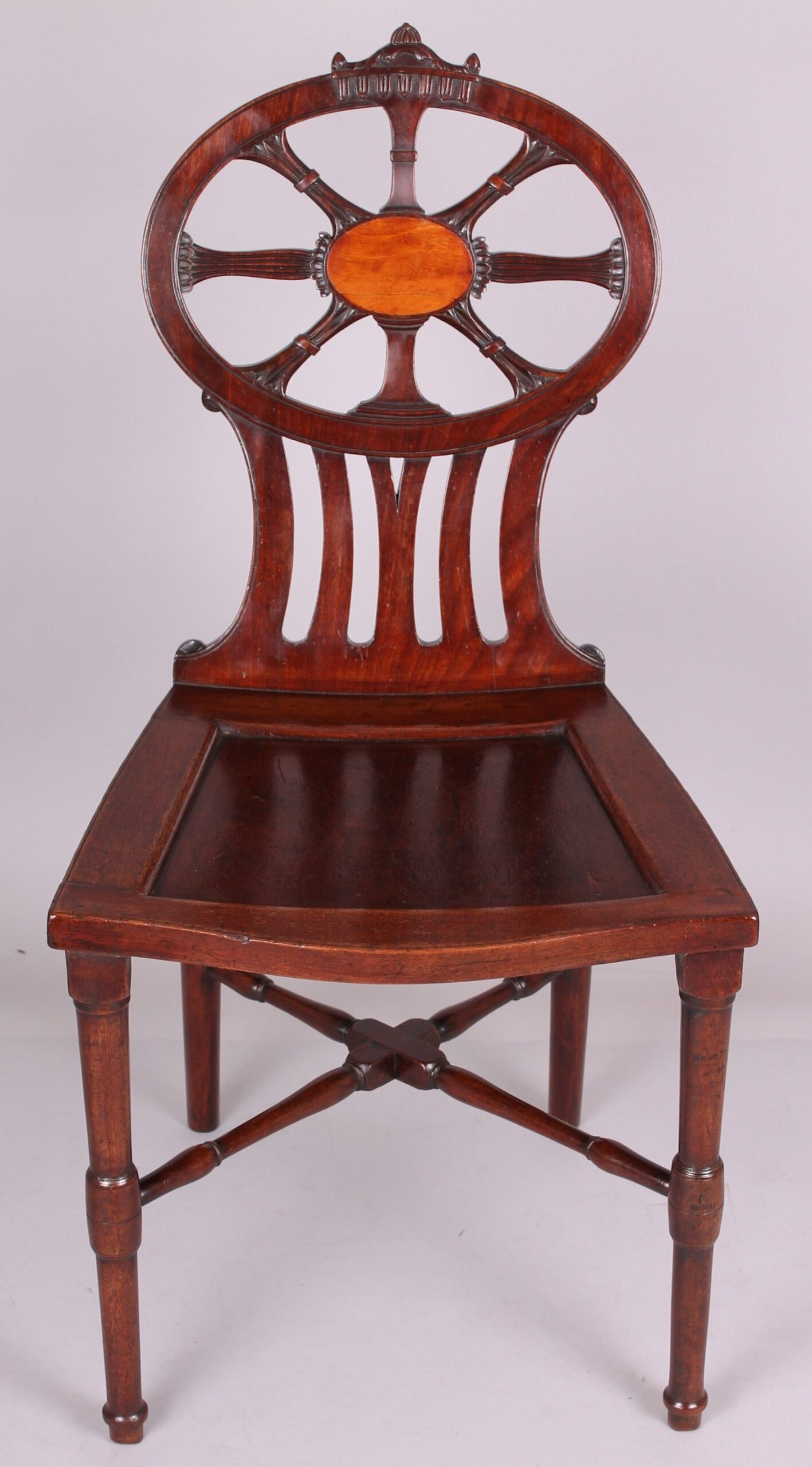 Fine and unusual George III period mahogany ‘medallion-back’ hall chair