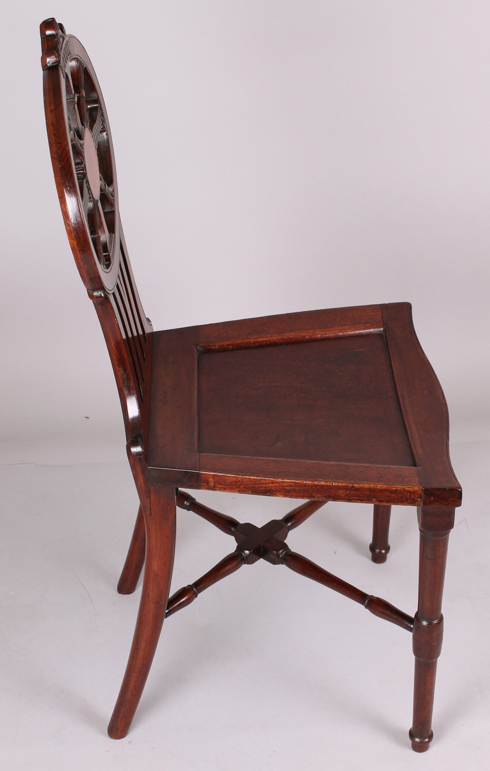 Fine and unusual George III period mahogany ‘medallion-back’ hall chair