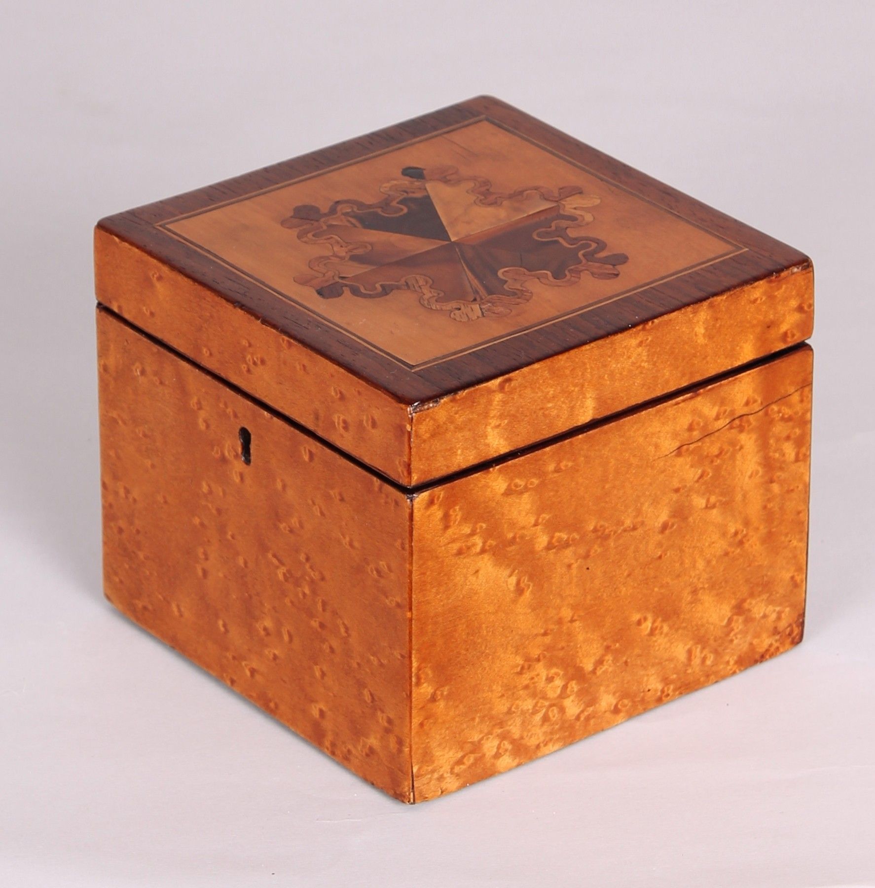 George IV period bird’s eye maple cube caddy