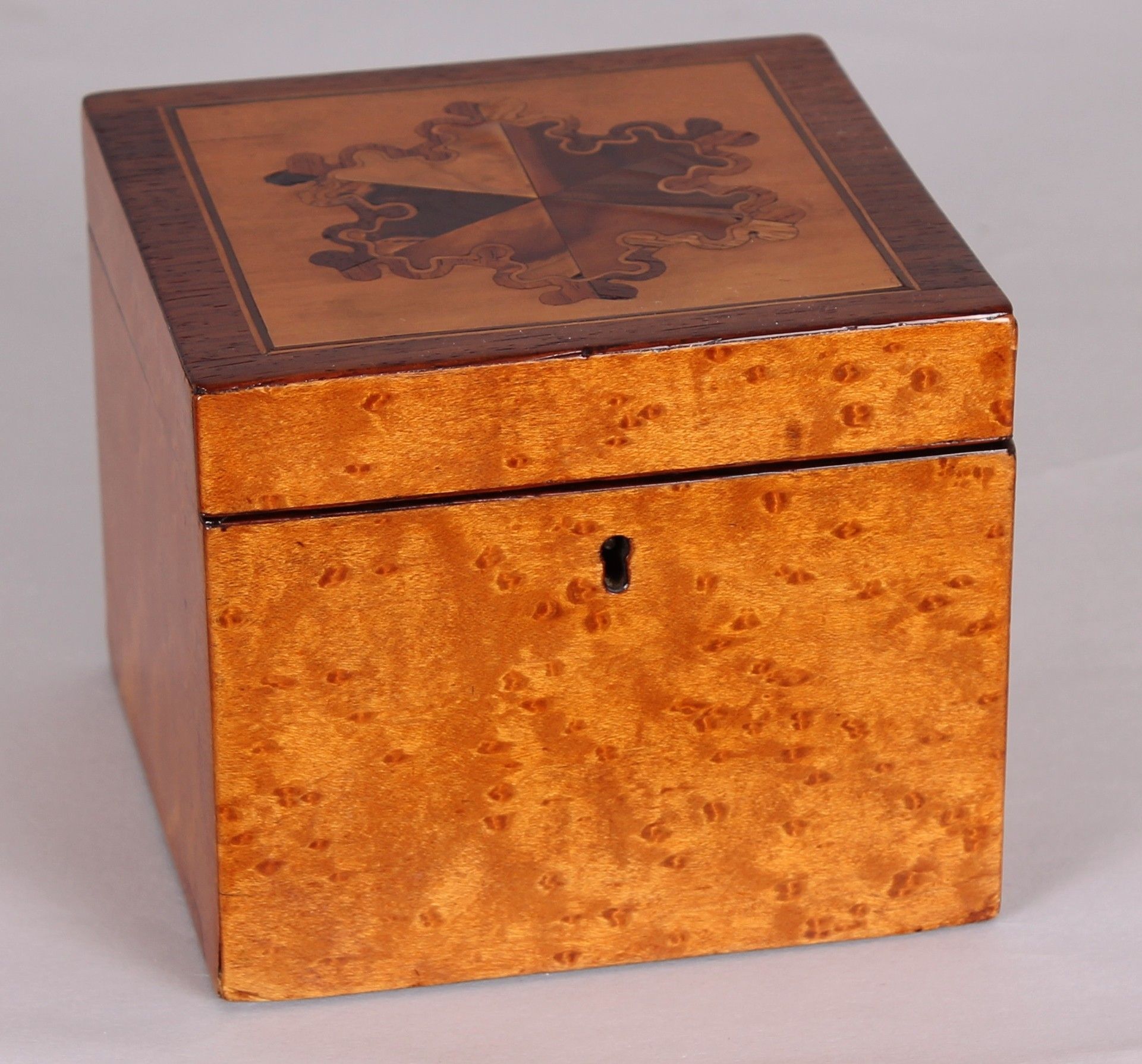 George IV period bird’s eye maple cube caddy