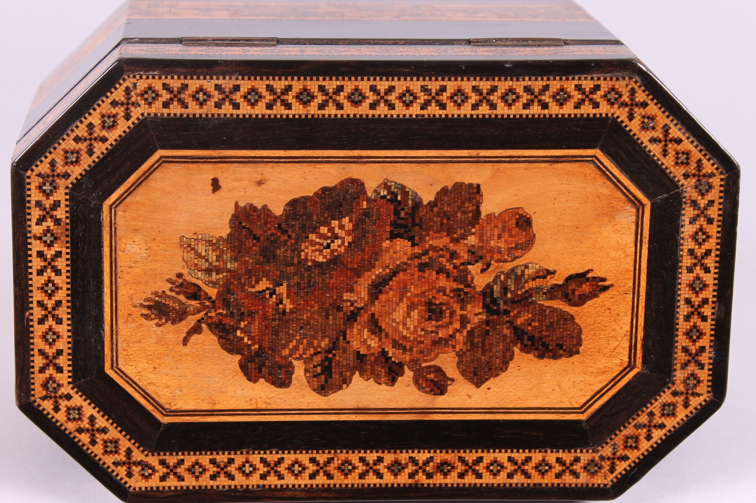 Early Victorian Tunbridge Ware octagonal double tea caddy