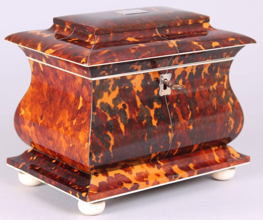 Fine William IV period tortoise-shell double tea caddy