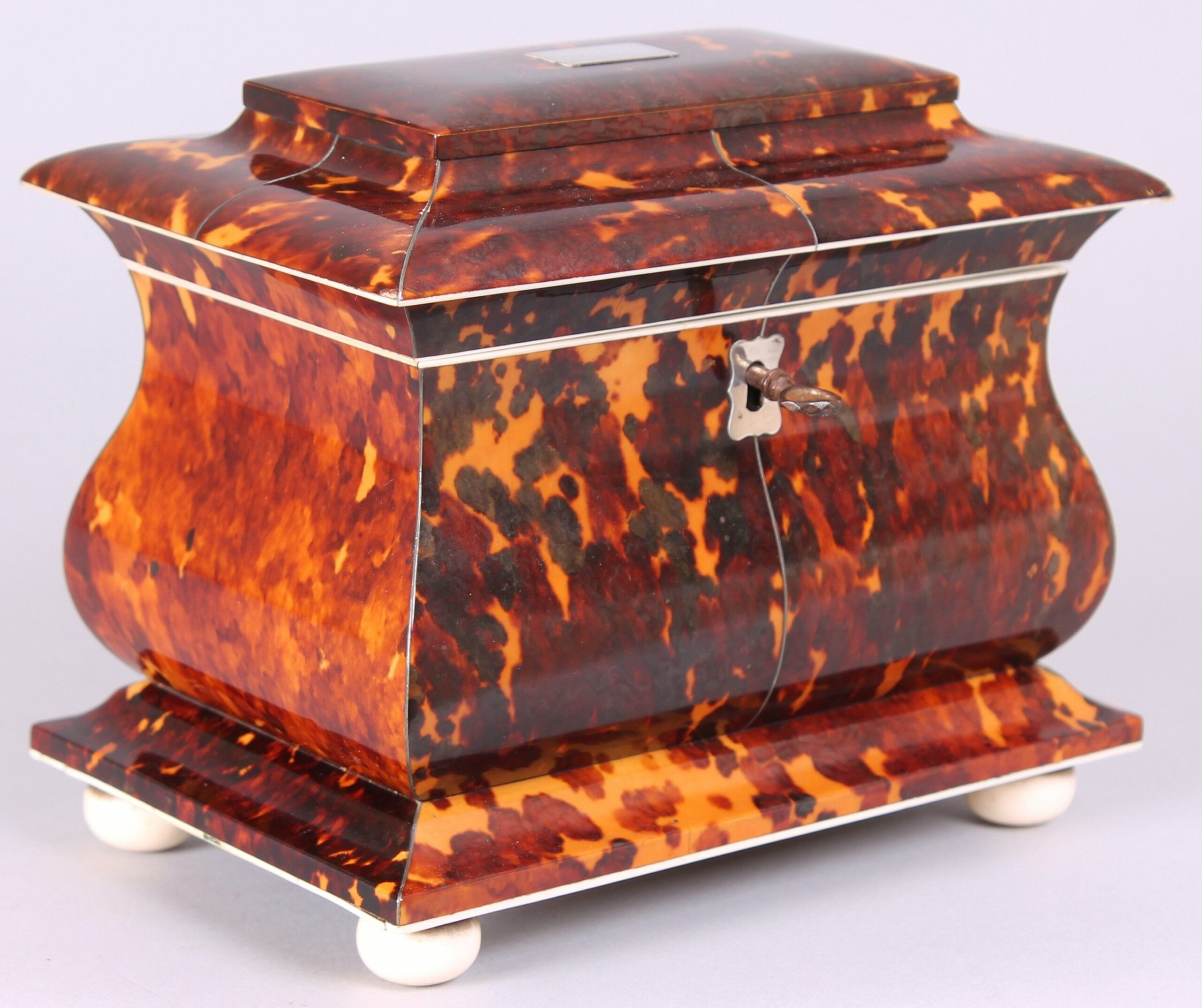 Fine William IV period tortoise-shell double tea caddy