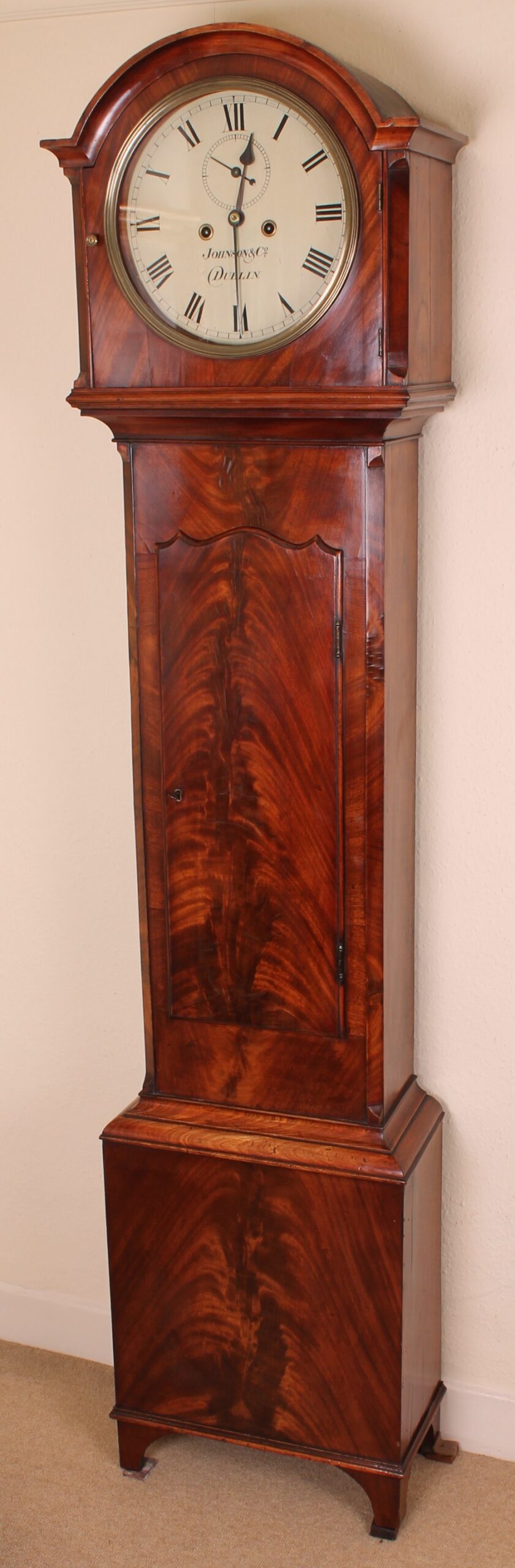 Early 19th century mahogany long-case clock by Johnson & Co., Dublin