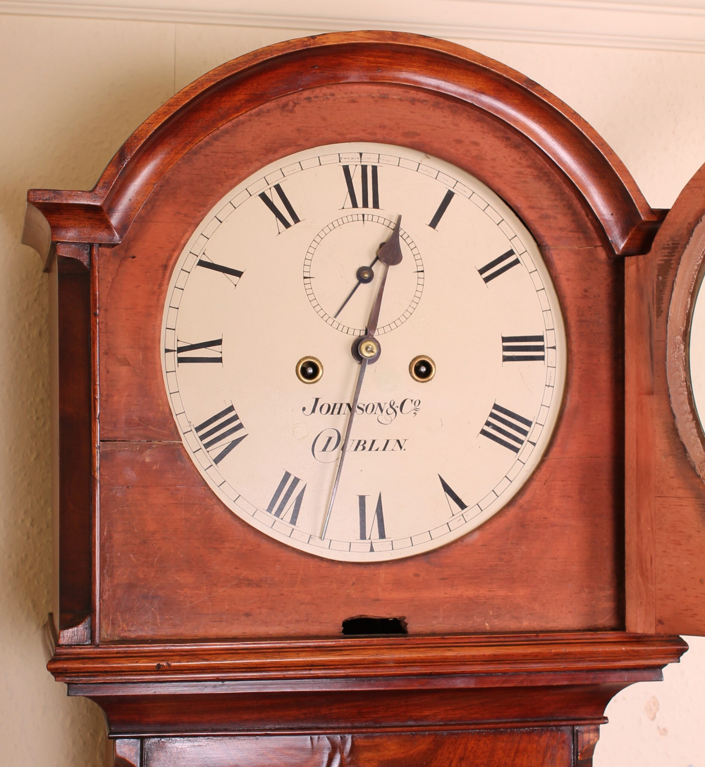 Early 19th century mahogany long-case clock by Johnson & Co., Dublin