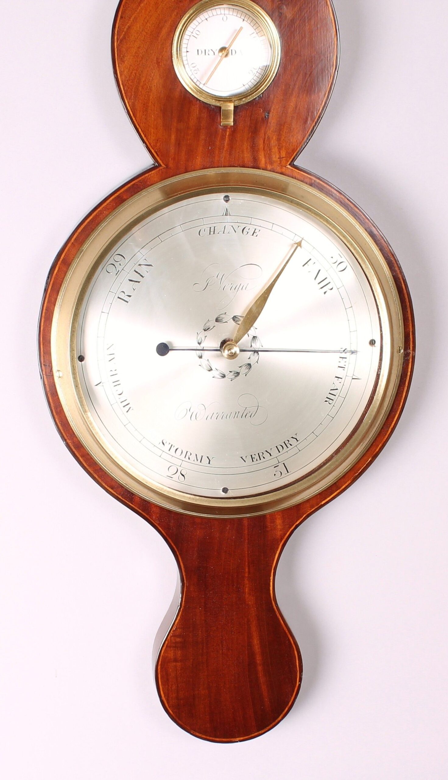 19th Century mahogany wheel barometer by J Verga