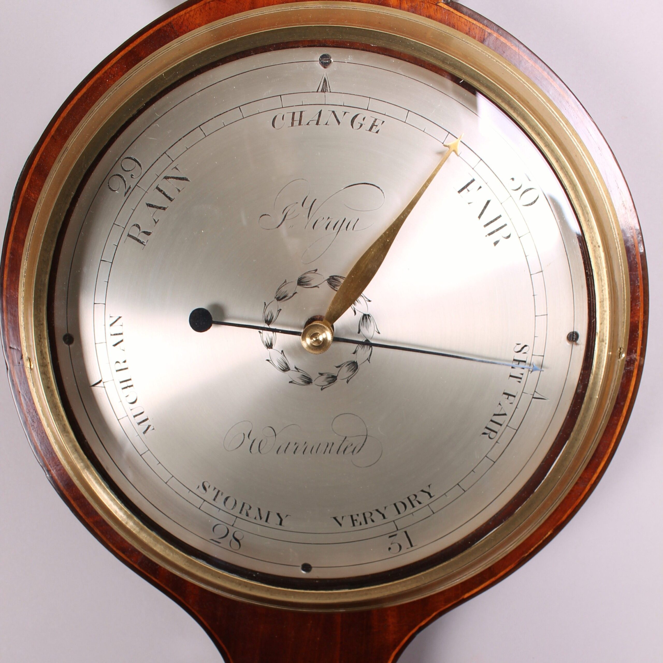 19th Century mahogany wheel barometer by J Verga