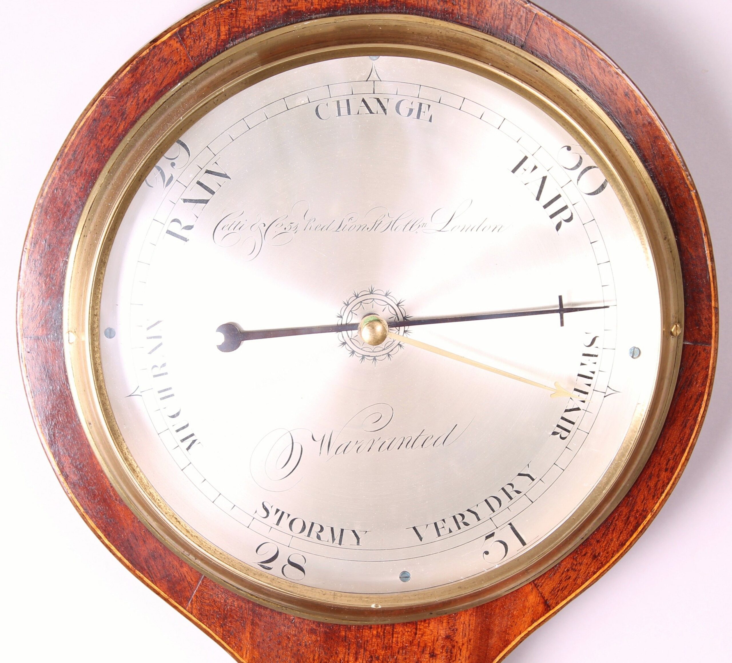 Early 19th century mahogany wheel barometer by Cetti & Co., London