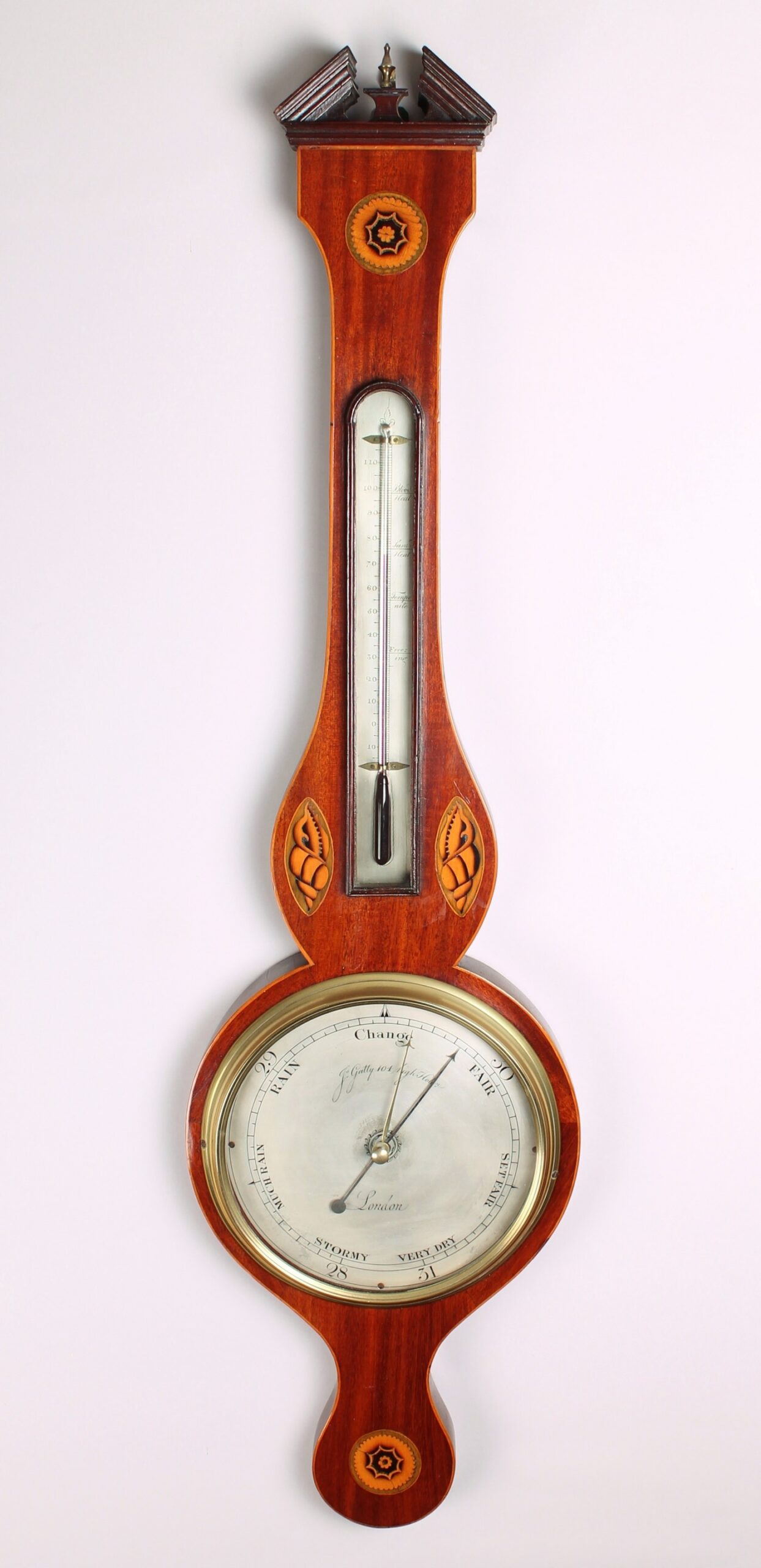Early 19th century mahogany wheel barometer by J Gatty