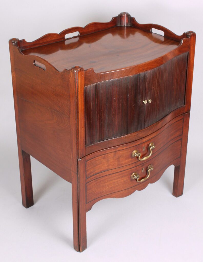 Rare George III period mahogany serpentine-fronted night-table