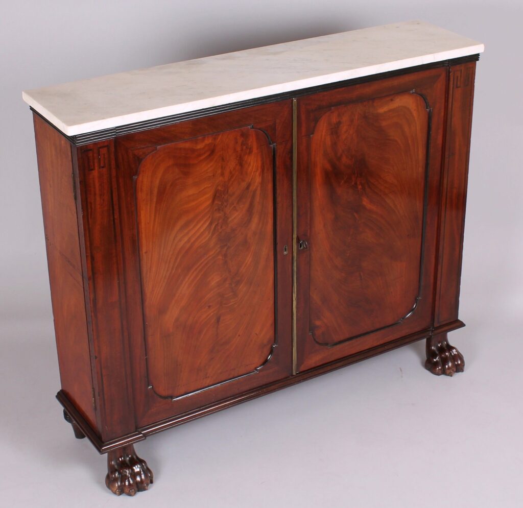 George IV period mahogany side-cabinet of fine quality and unusually shallow proportions