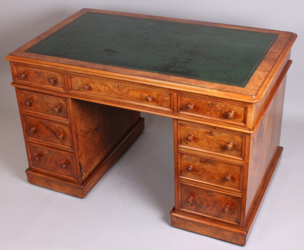 High quality figured walnut kneehole desk circa 1840