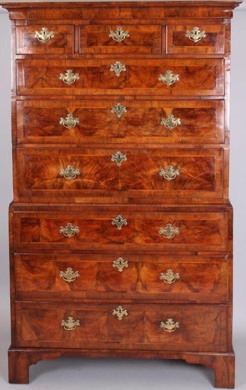 George II period walnut chest-on-chest