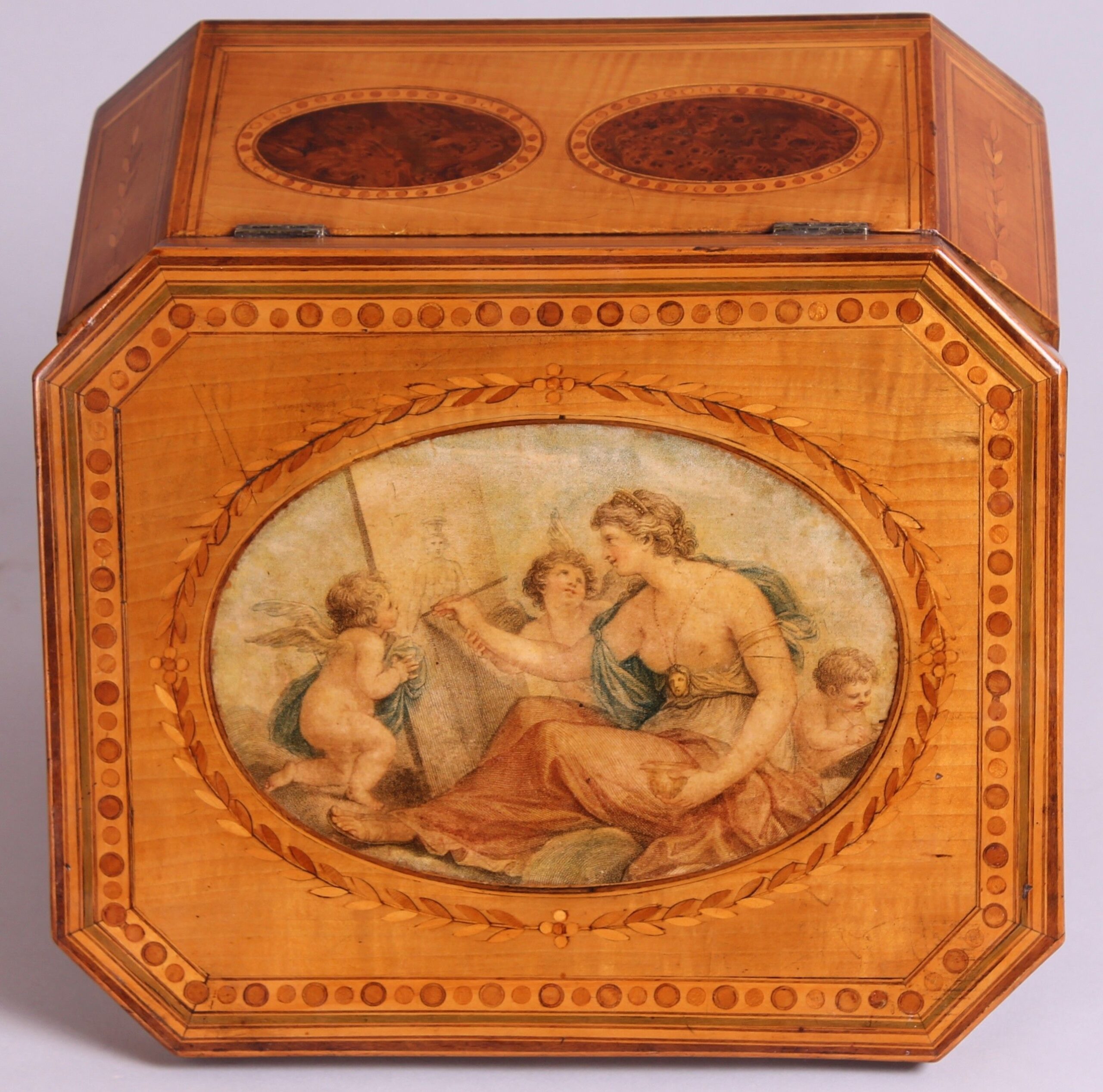 Fine George III period and satinwood and marquetry jewellery box in the manner of Thomas Sheraton