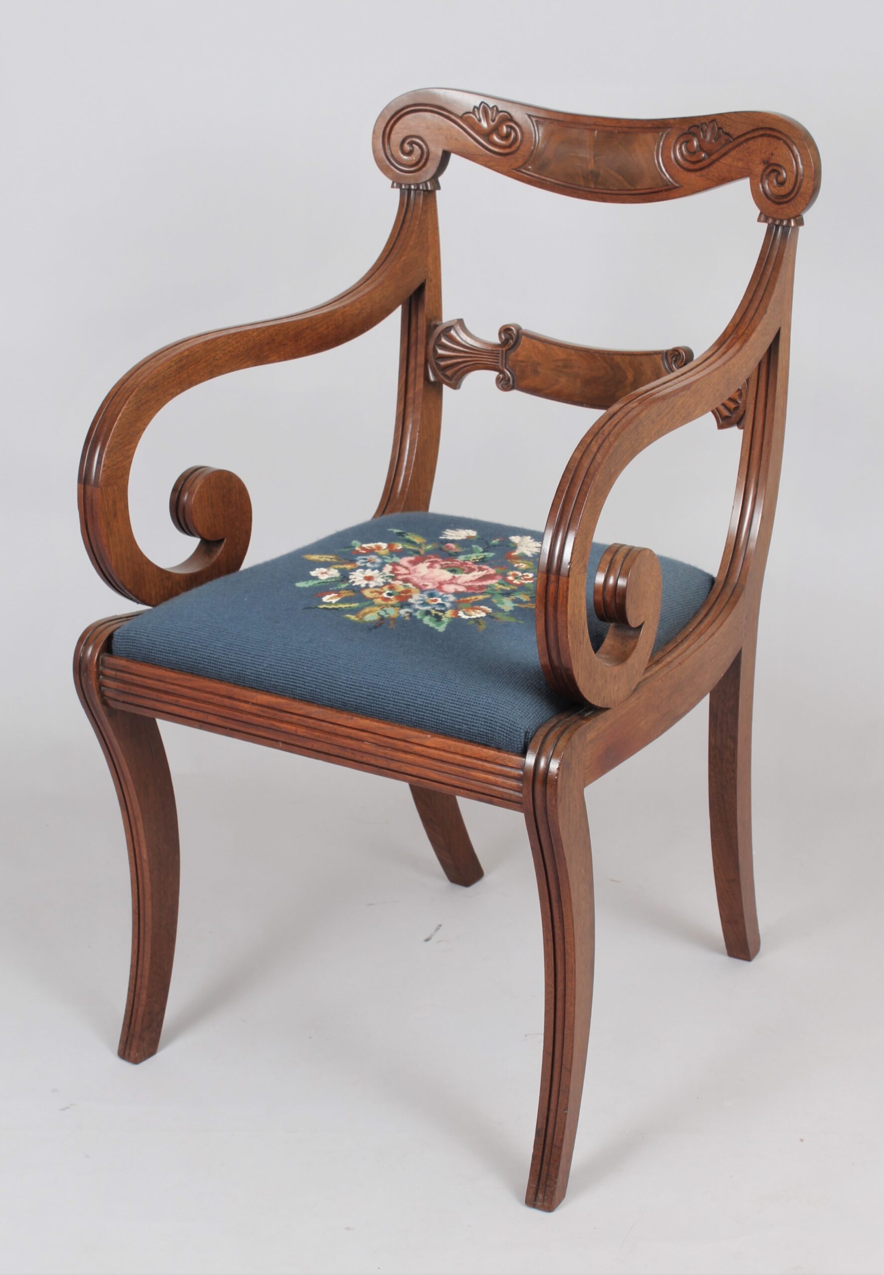 Set of six Regency mahogany sabre leg chairs