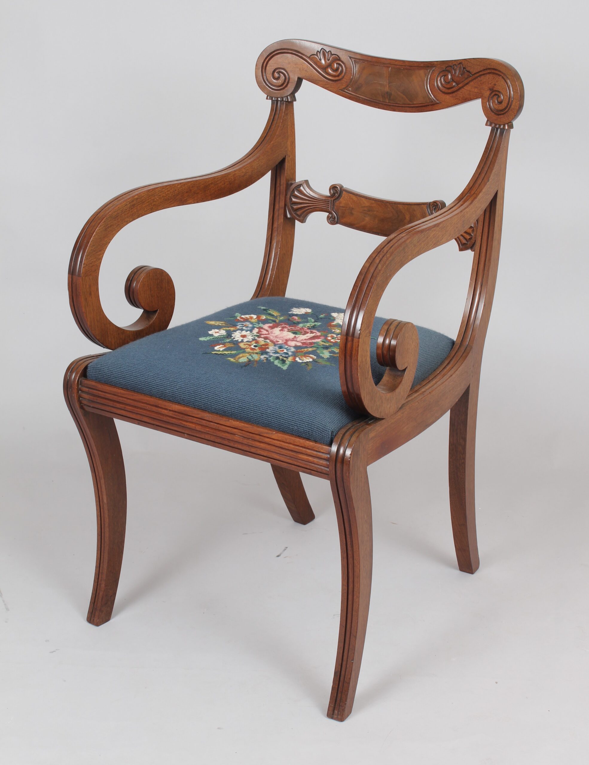 Set of six Regency mahogany sabre leg chairs