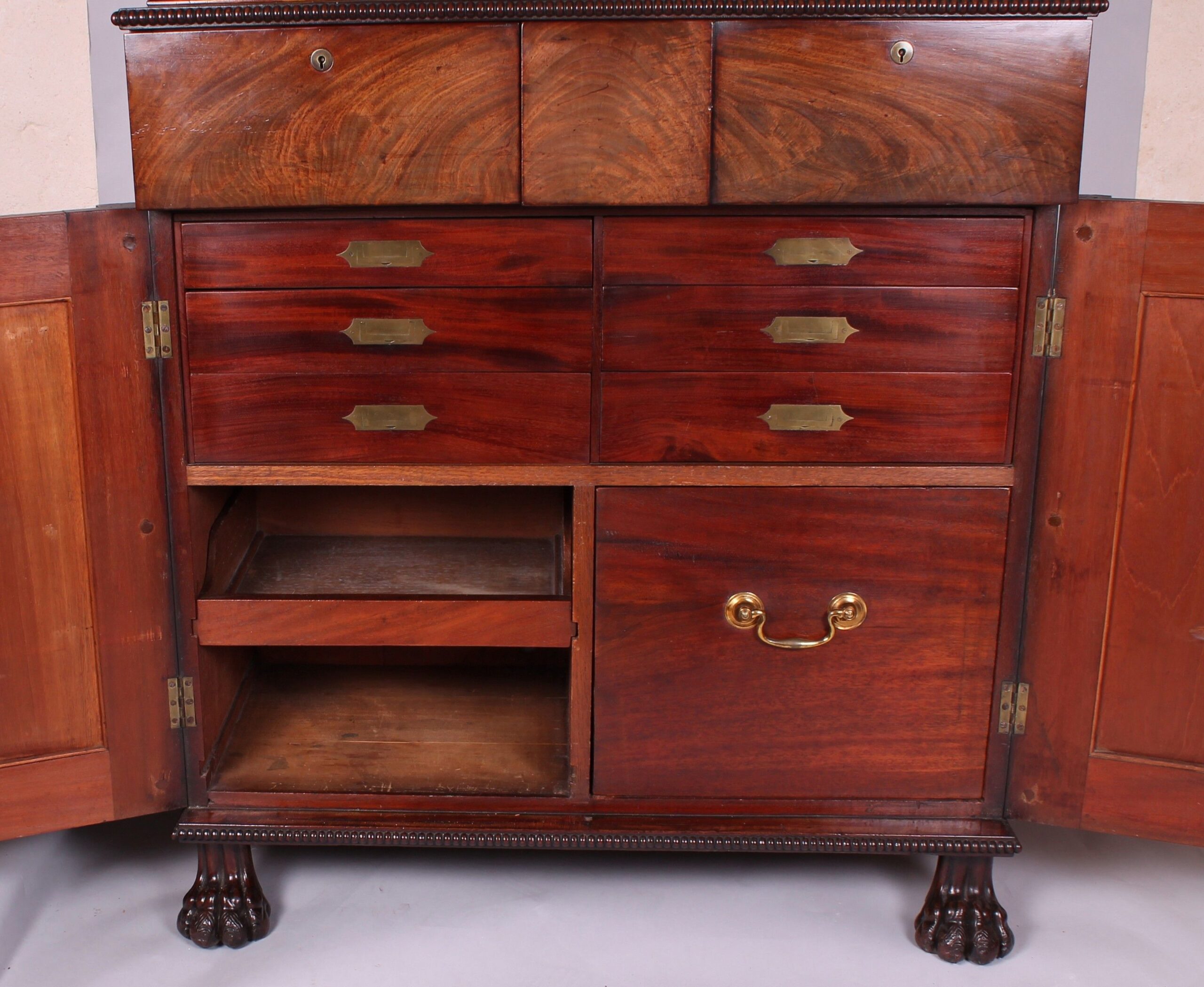 Fine George IV period mahogany bookcase-cabinet of high quality and narrow proportions