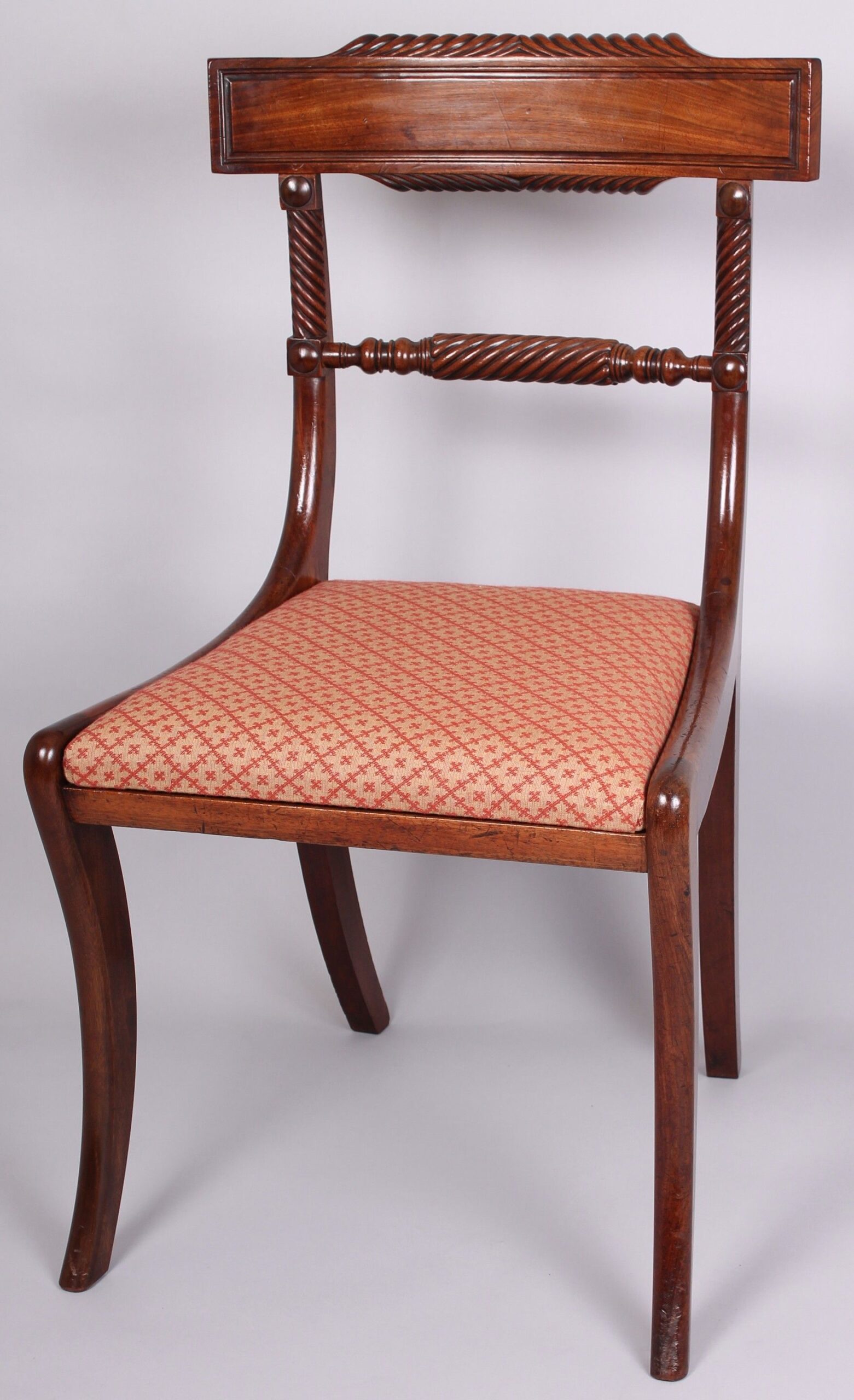 Set of four fine quality Regency period mahogany dining chairs, possibly of Scottish origin