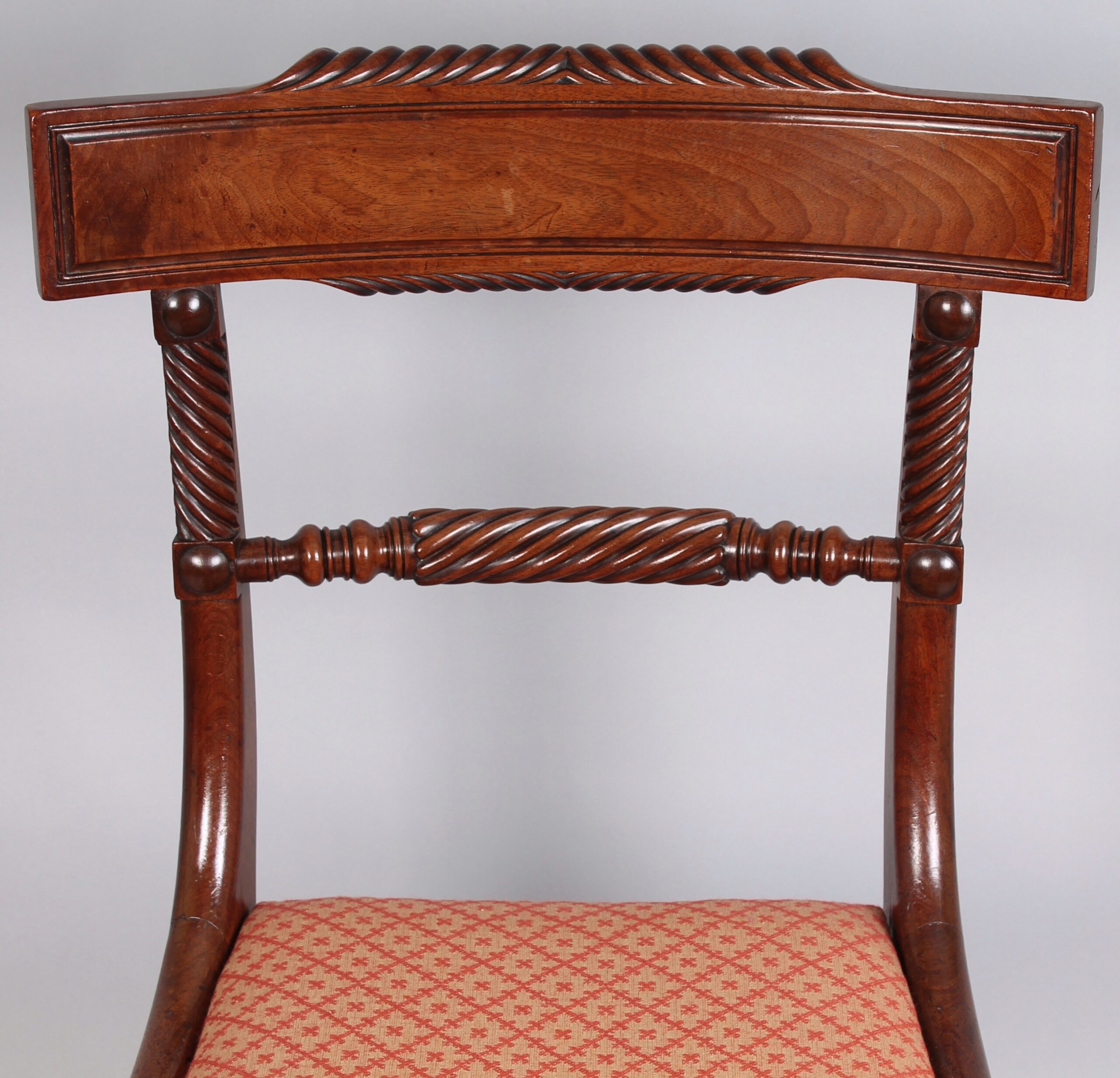 Set of four fine quality Regency period mahogany dining chairs, possibly of Scottish origin