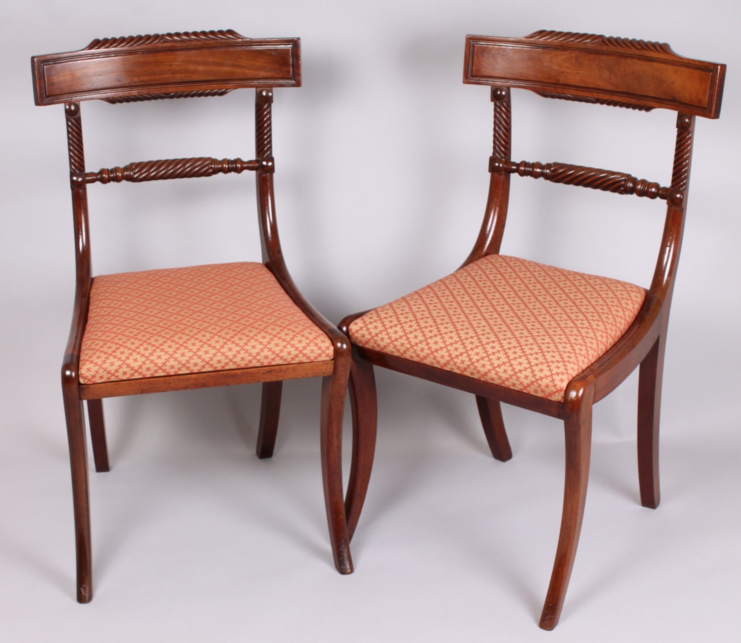 Set of four fine quality Regency period mahogany dining chairs, possibly of Scottish origin