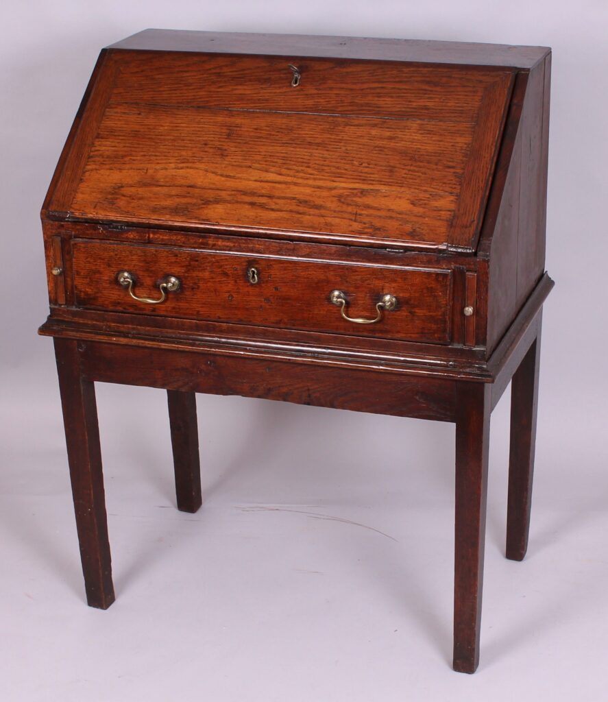 Late 18th century country-made oak bureau of good rich colour and patina