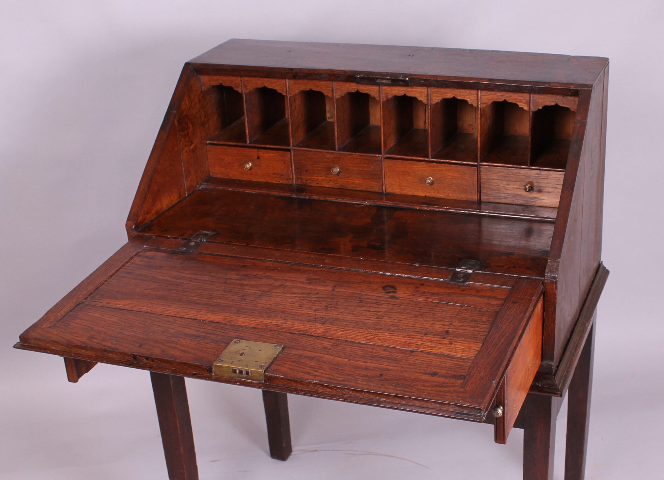 Late 18th century country-made oak bureau of good rich colour and patina