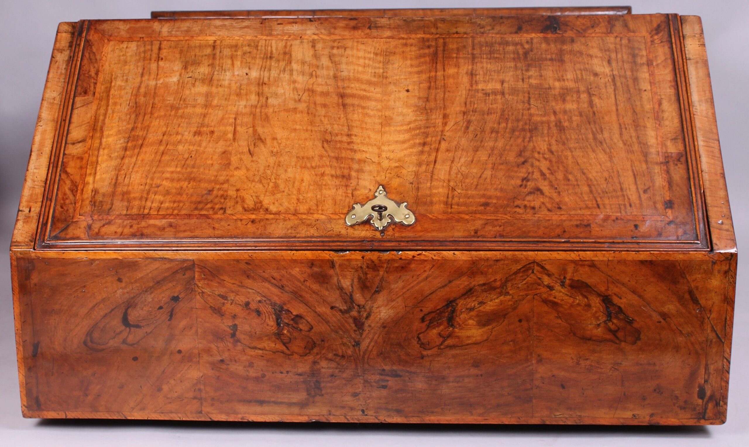 Early eighteenth century walnut bureau of pleasing golden colour and good patia