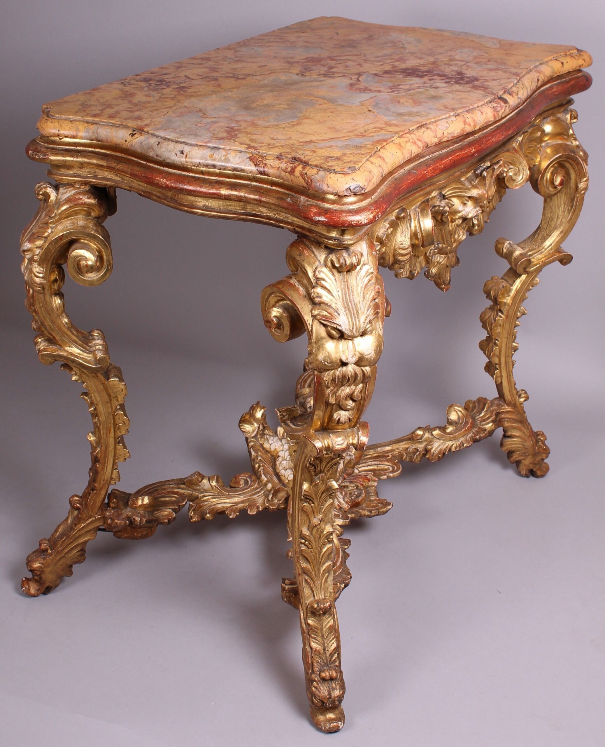 Fine and rare mid eighteenth century Italian, probably Venetian, carved and gilt wood side-table