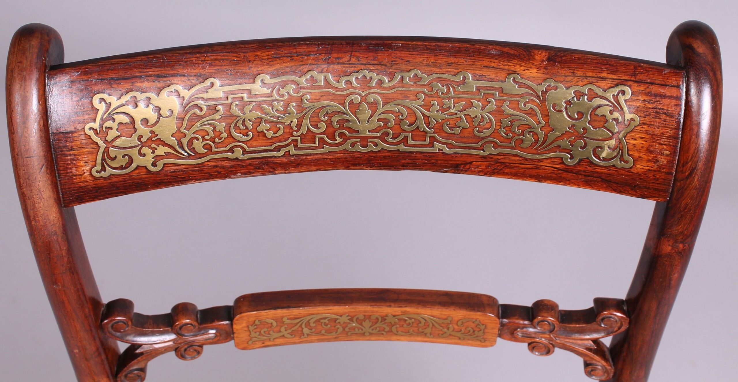 Fine set of six Regency period rosewood and brass in-laid chairs
