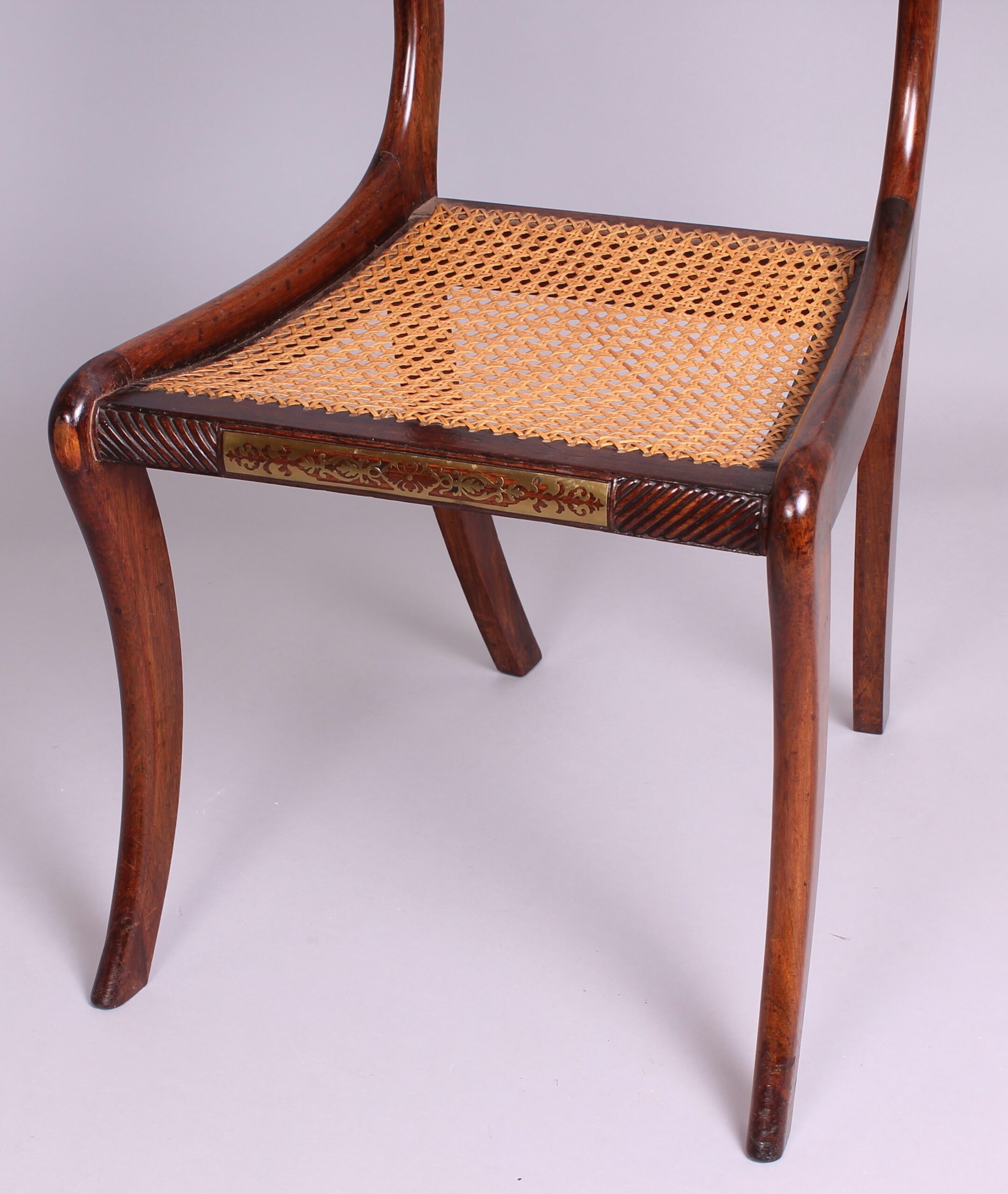 Fine set of six Regency period rosewood and brass in-laid chairs