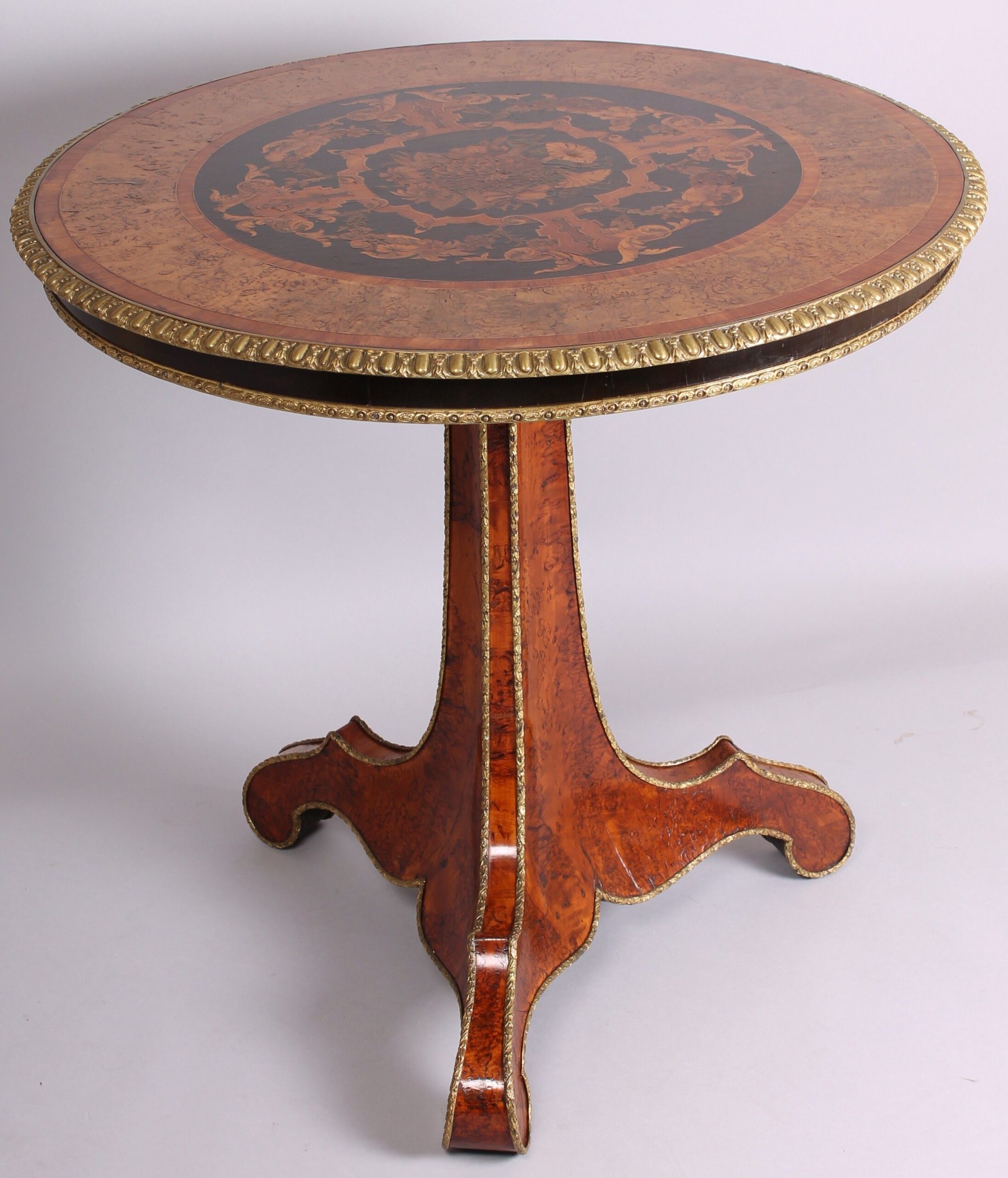 Exceptionally fine mid 19th century burr wood and marquetry centre-table