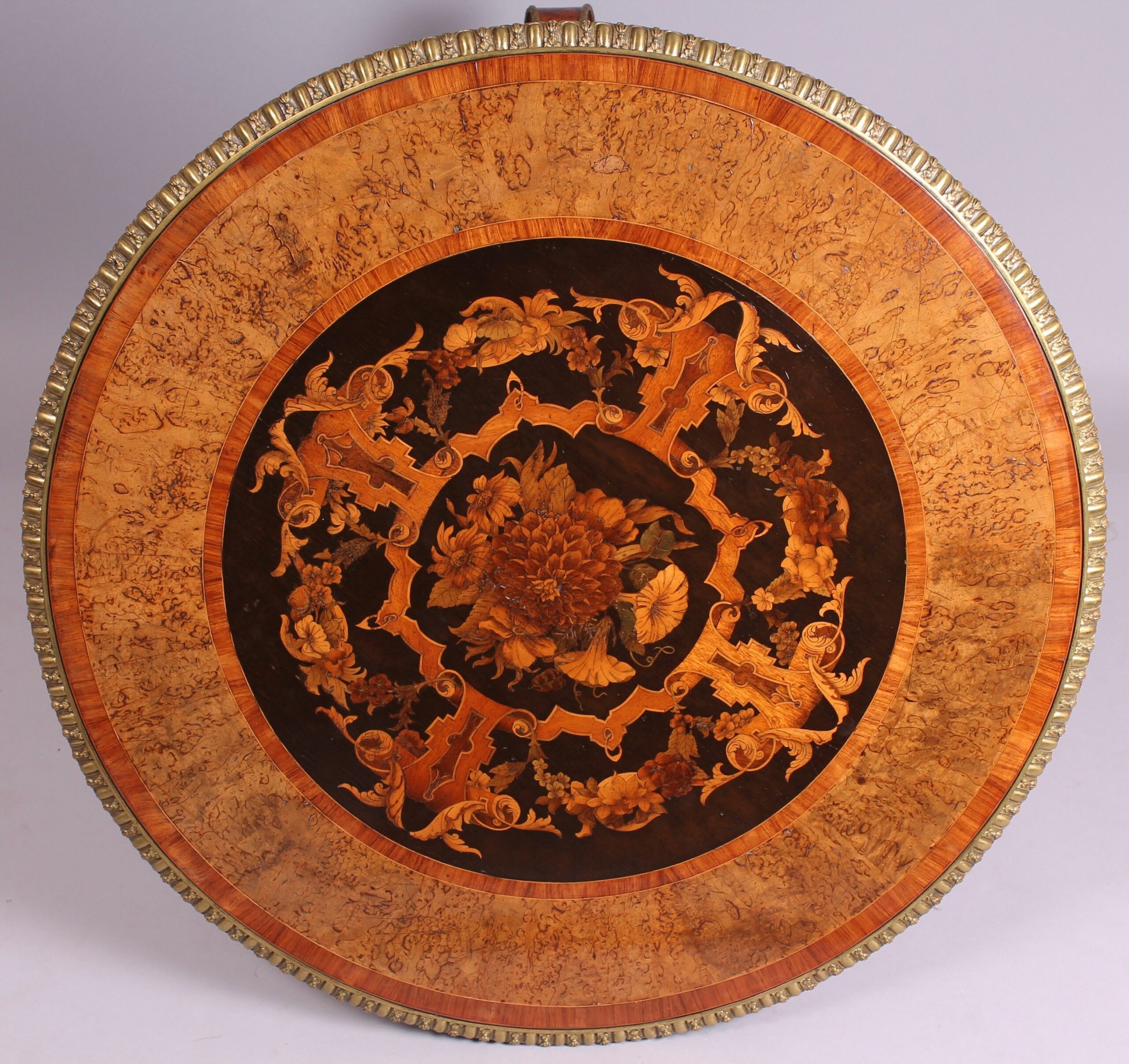 Exceptionally fine mid 19th century burr wood and marquetry centre-table