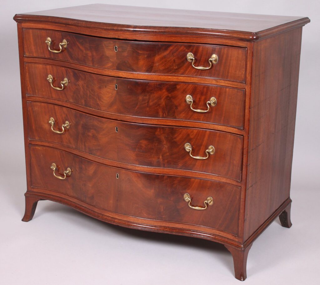 George III period mahogany serpentine-fronted mahogany chest-of-drawers of high quality