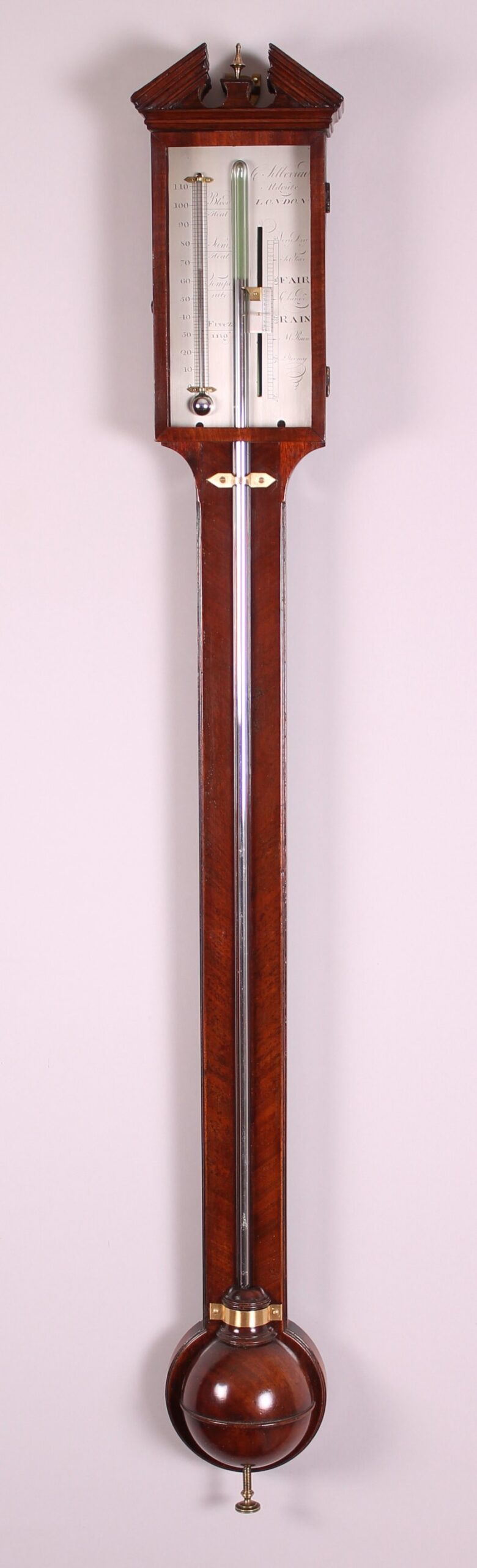 Early 19th century mahogany stick barometer by C.Silberrad, Aldgate, London