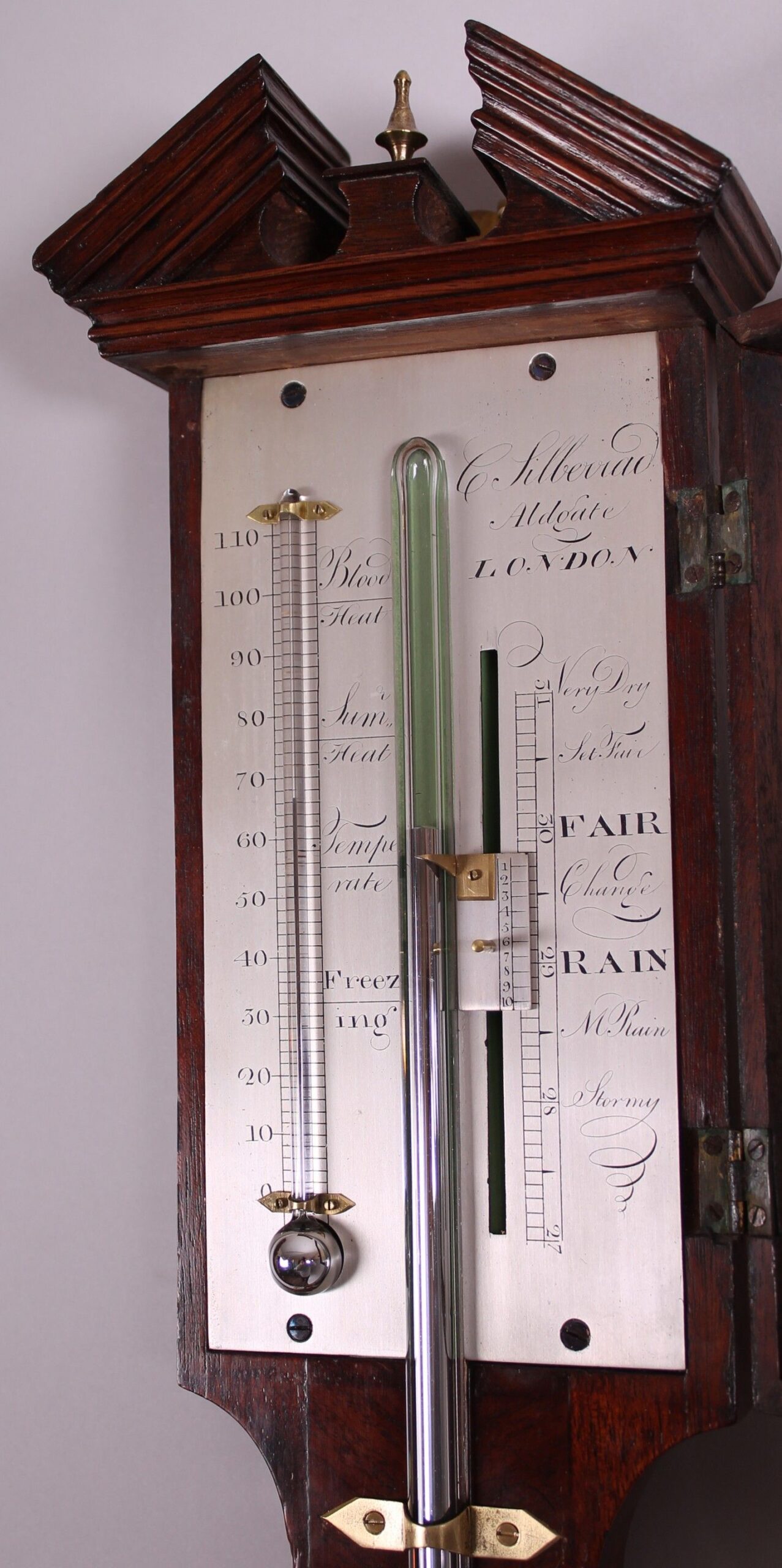 Early 19th century mahogany stick barometer by C.Silberrad, Aldgate, London
