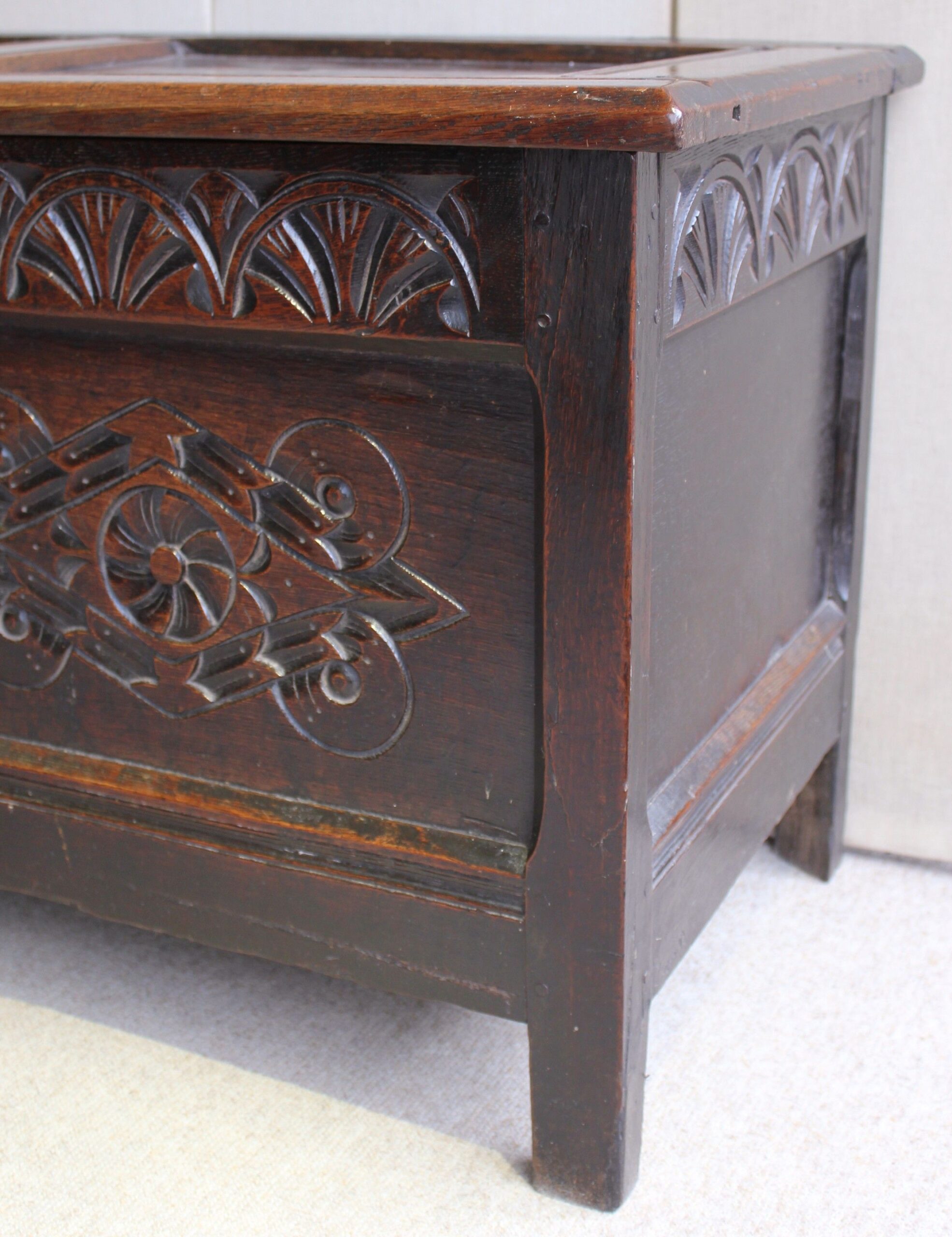 17th century oak coffer of good rich colour and patina