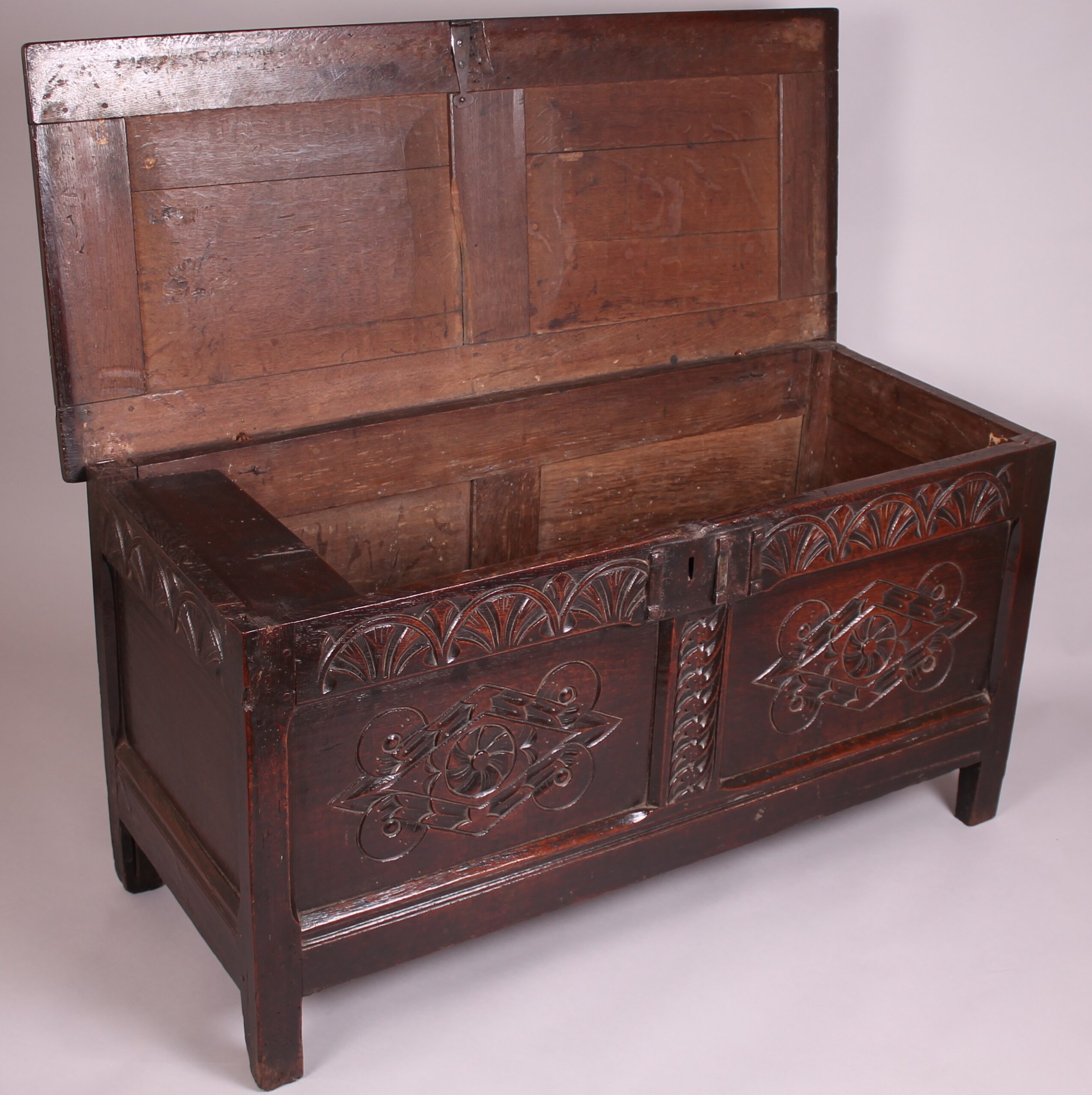 17th century oak coffer of good rich colour and patina