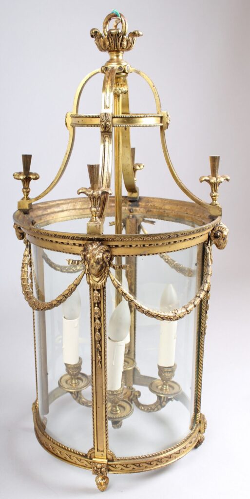 Very fine Edwardian gilt-brass circular hall lantern in the Louis XVI neo-classical style