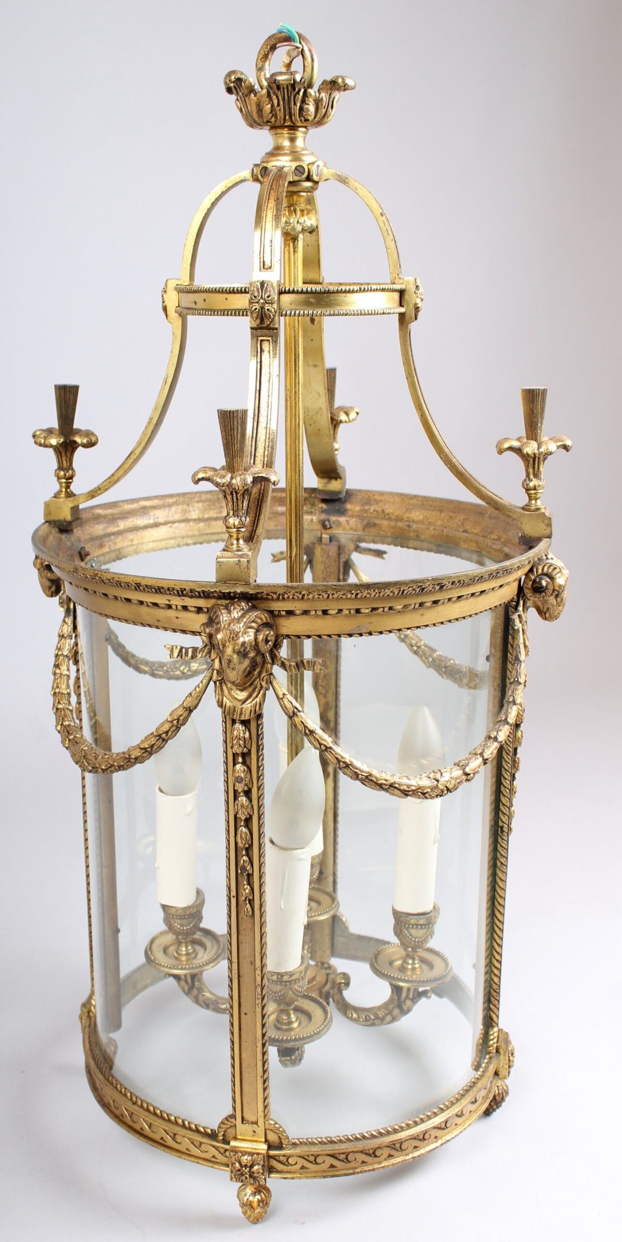 Very fine Edwardian gilt-brass circular hall lantern in the Louis XVI neo-classical style