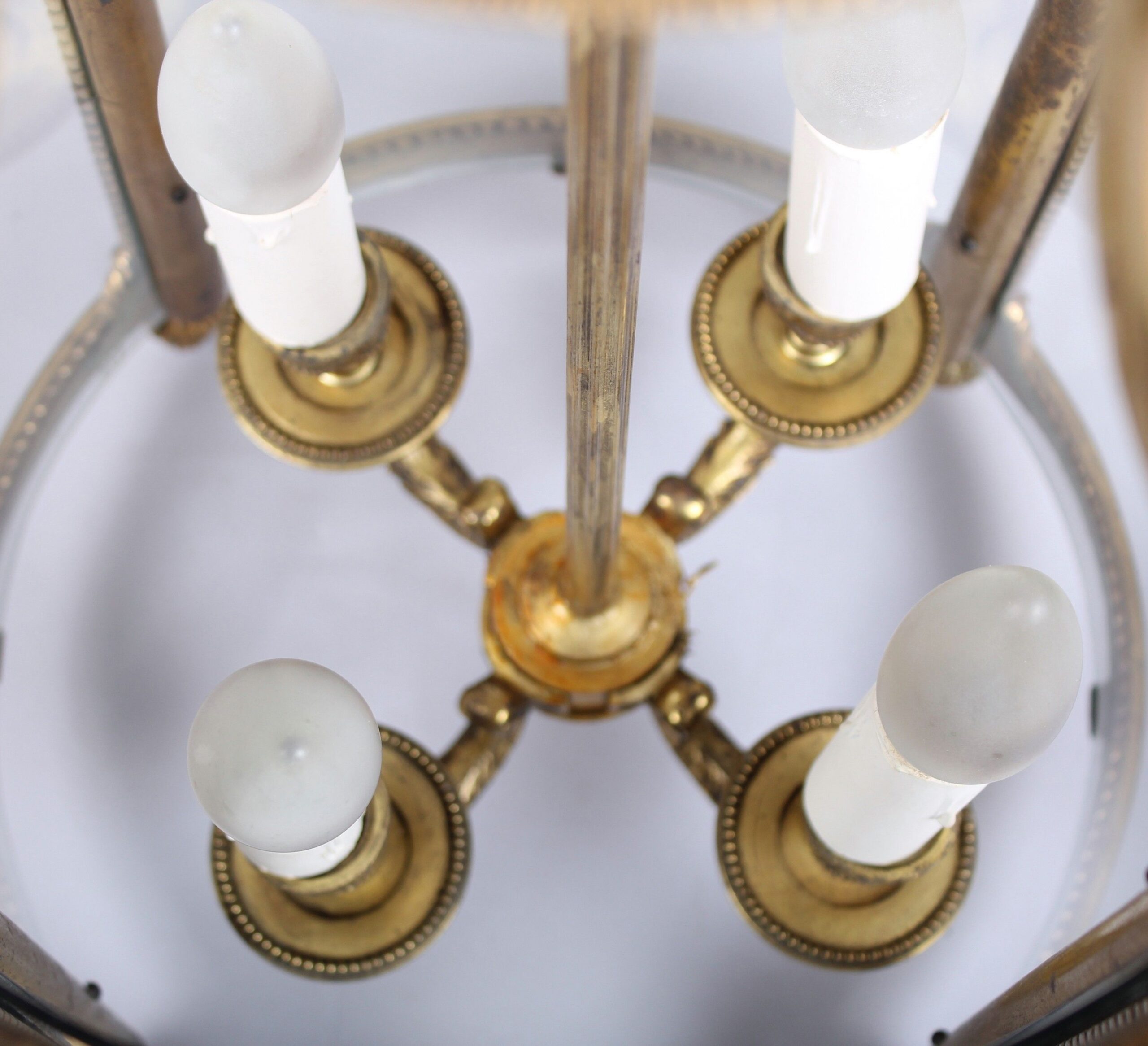 Very fine Edwardian gilt-brass circular hall lantern in the Louis XVI neo-classical style