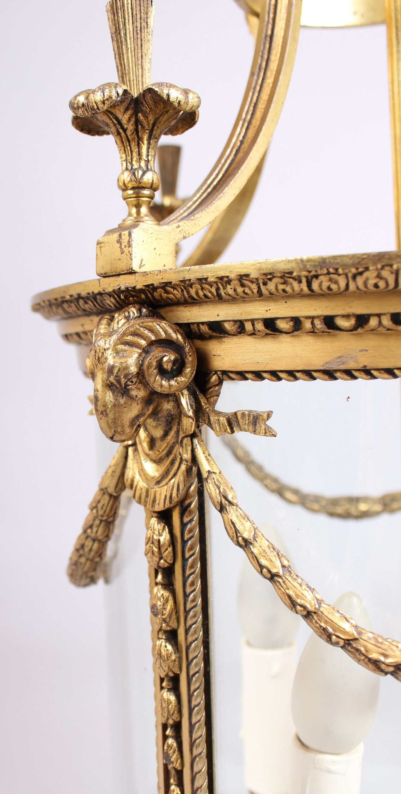 Very fine Edwardian gilt-brass circular hall lantern in the Louis XVI neo-classical style
