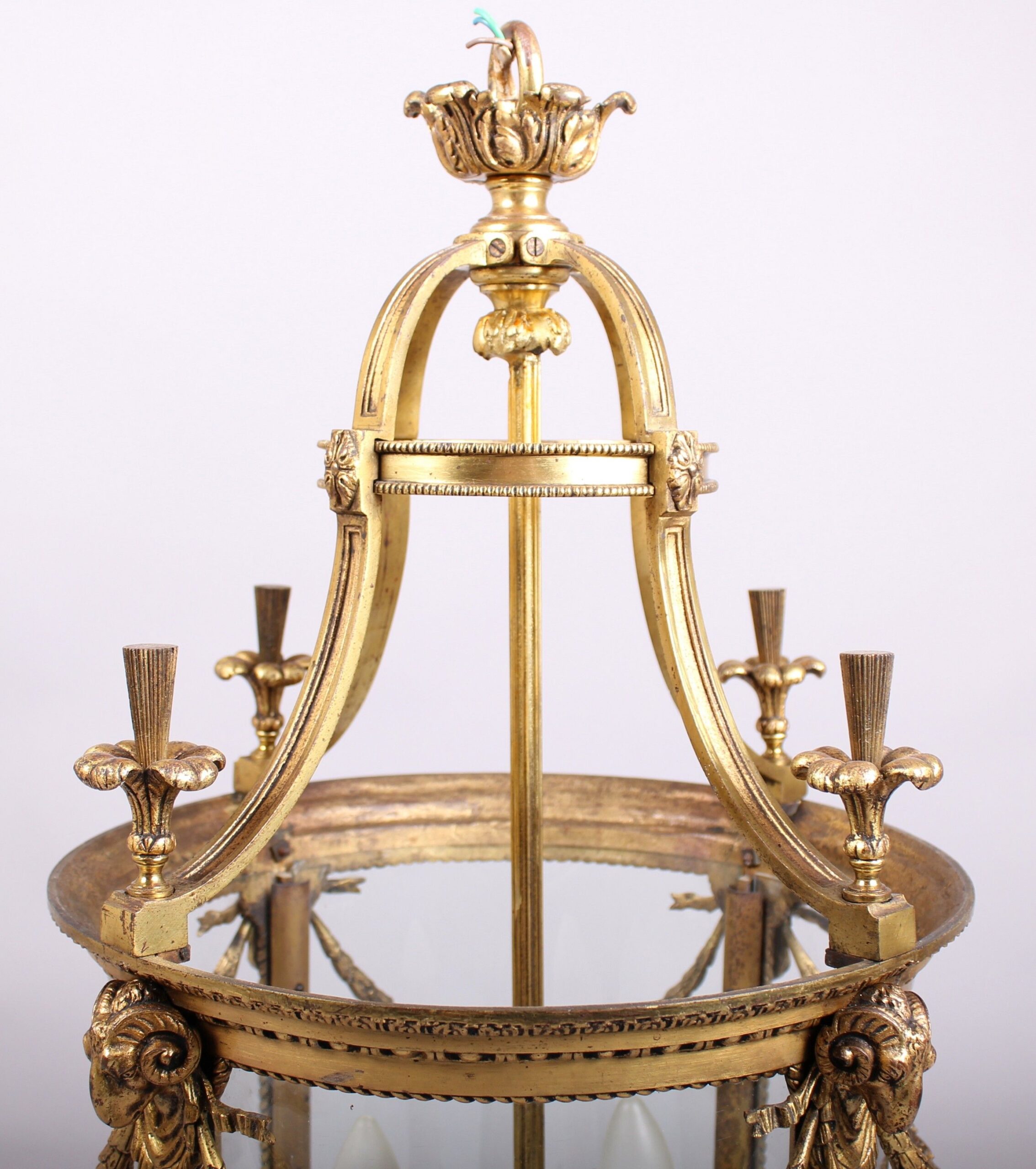Very fine Edwardian gilt-brass circular hall lantern in the Louis XVI neo-classical style