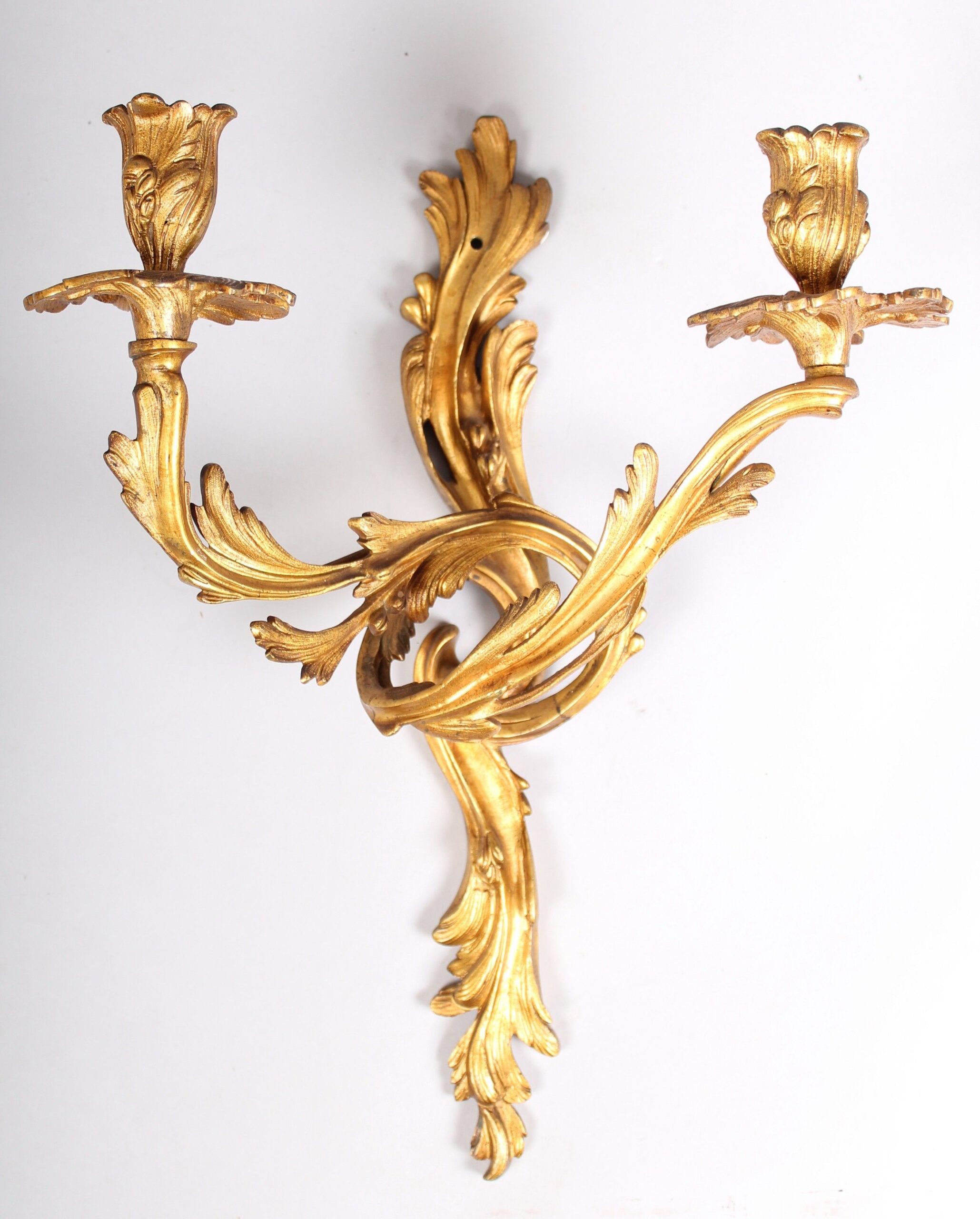 Pair of gilt-brass wall-lights in the Louis XV Rococo style